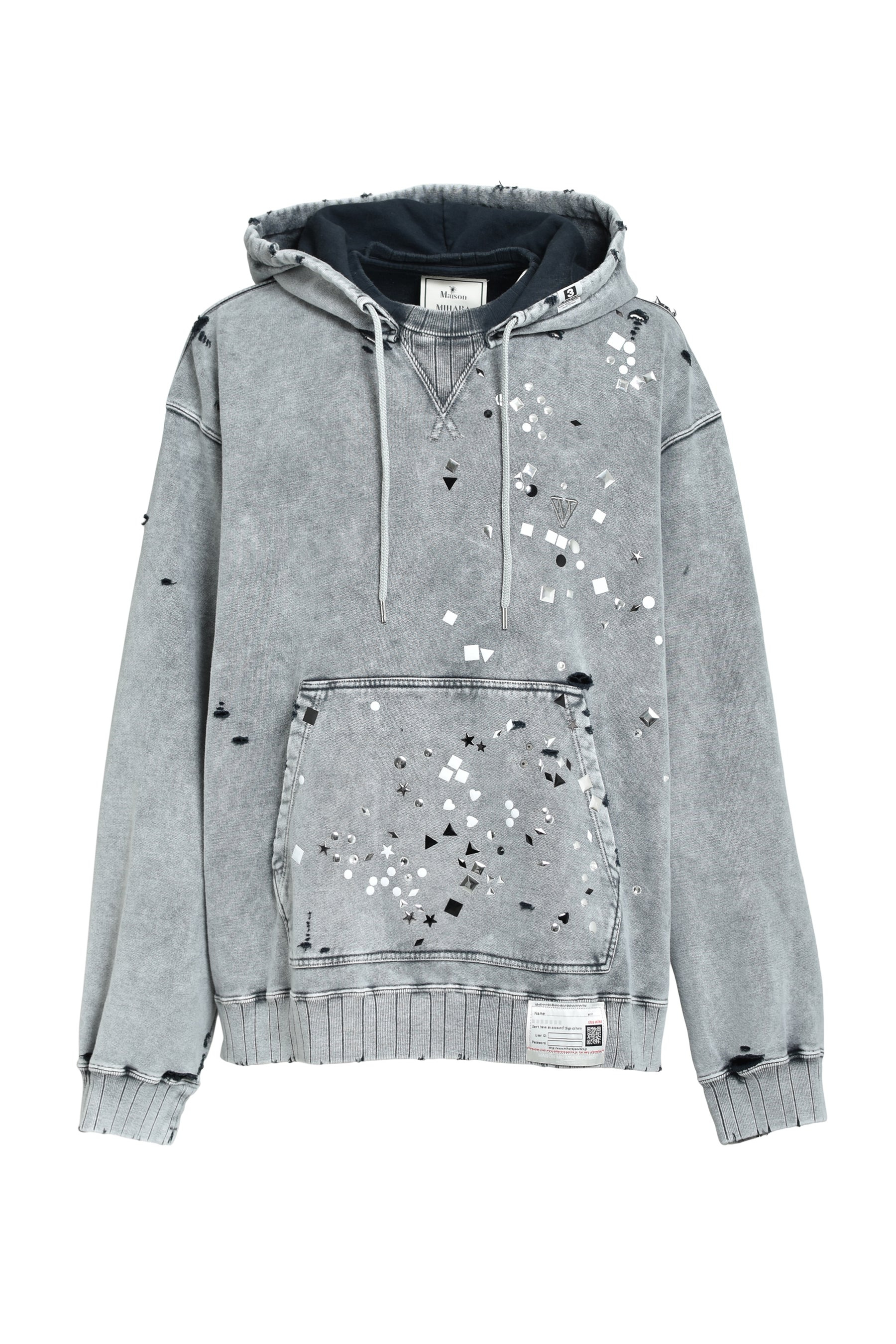 EMBELLISHED BLEACHED HOODIE / GRY - 6
