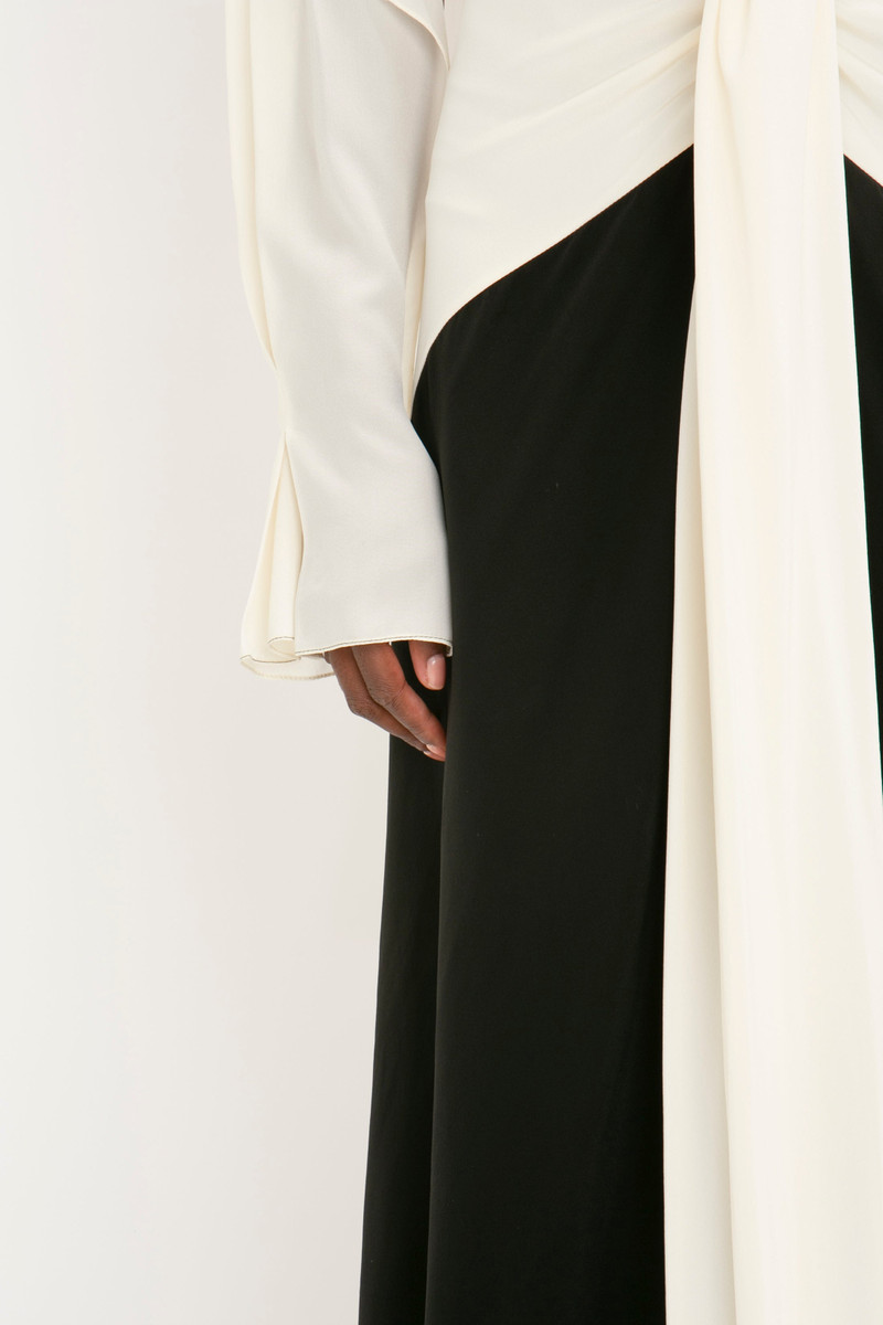 Tie Detail Gown In Vanilla-Black 6
