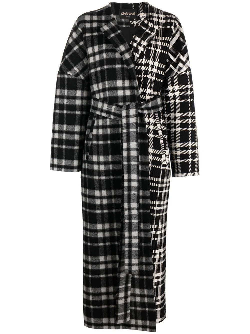 checked belted coat - 1