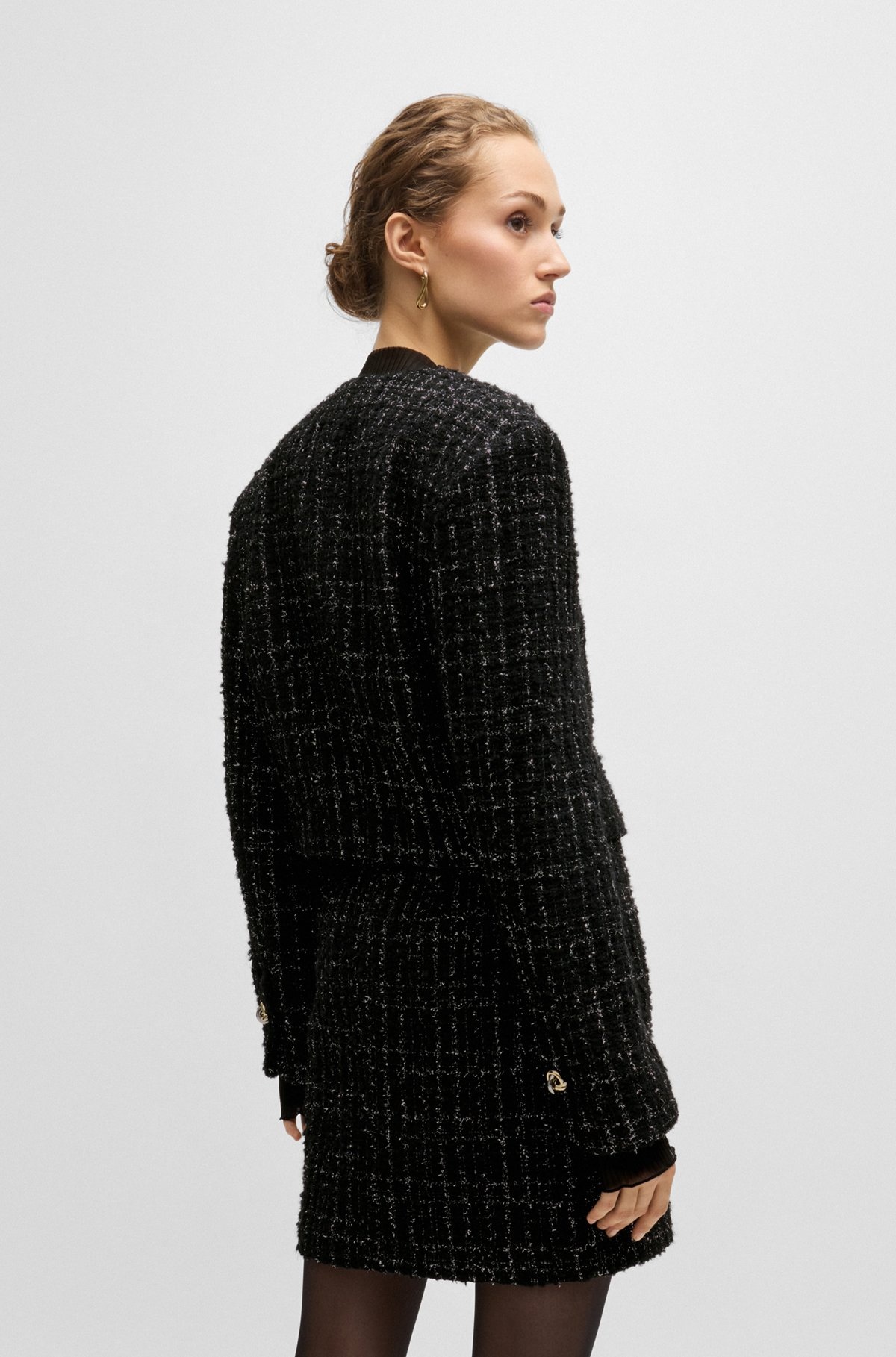 COLLARLESS JACKET IN SPARKLE-EFFECT TWEED - 4