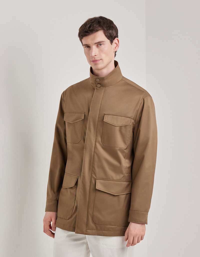 CARAMEL MIXED-MATERIAL ULTRALIGHT SUEDE BOMBER JACKET WITH KNIT INSERTS 92