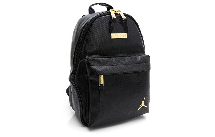 Air Jordan Snake Pattern PU Leather Large Capacity Schoolbag Backpack Black / Gold Color DO9259-011 - 2