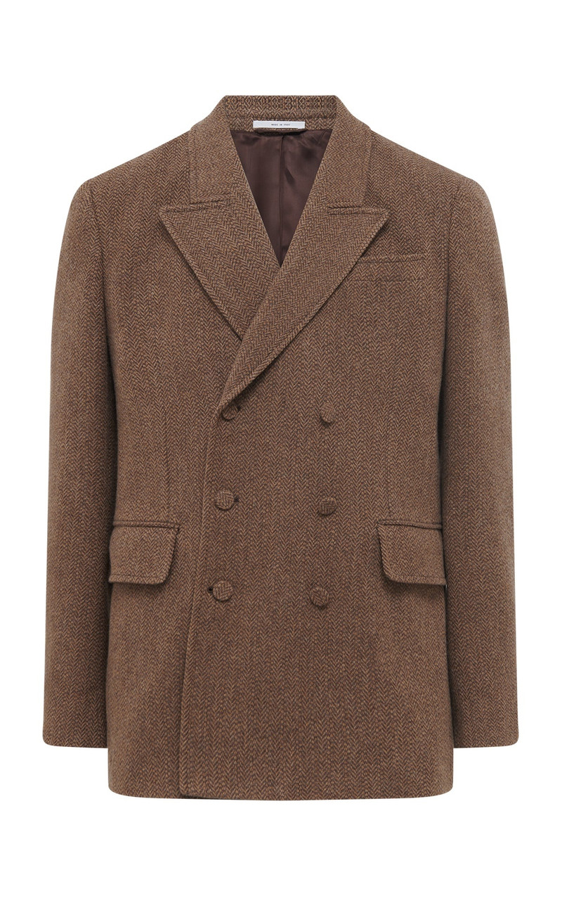 Nico Blazer in Chocolate Multi Virgin Wool Cashmere Herringbone 1