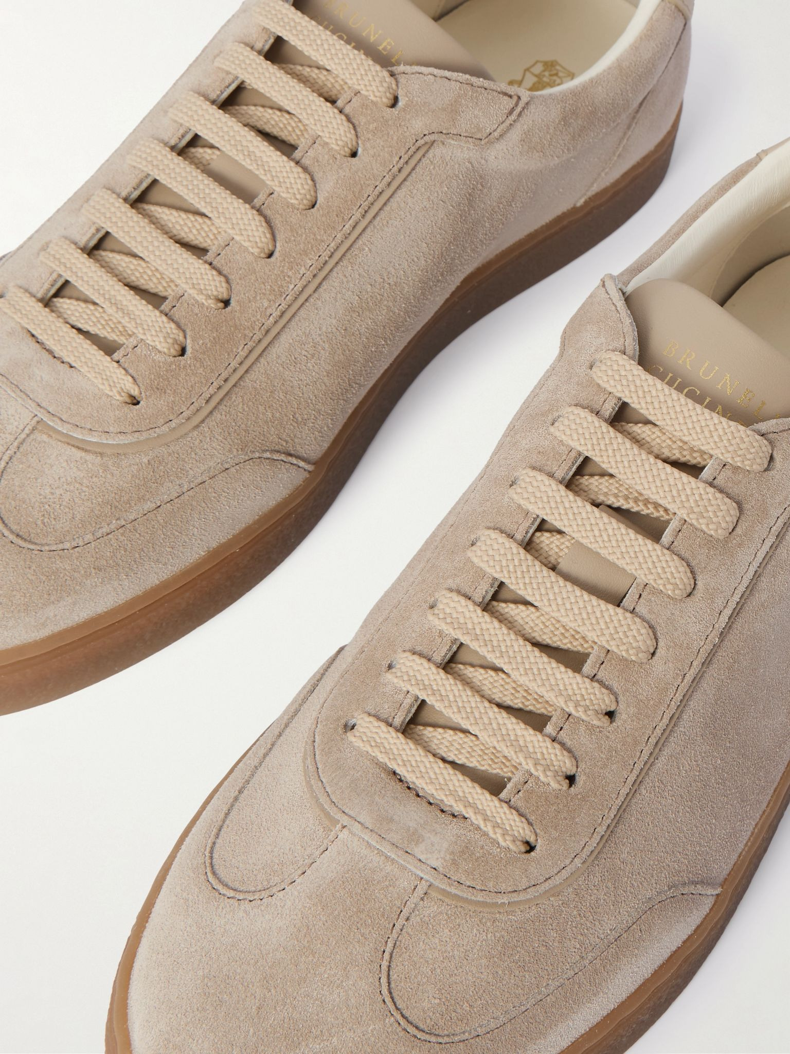 Leather-Trimmed Suede Sneakers Taupe - 5