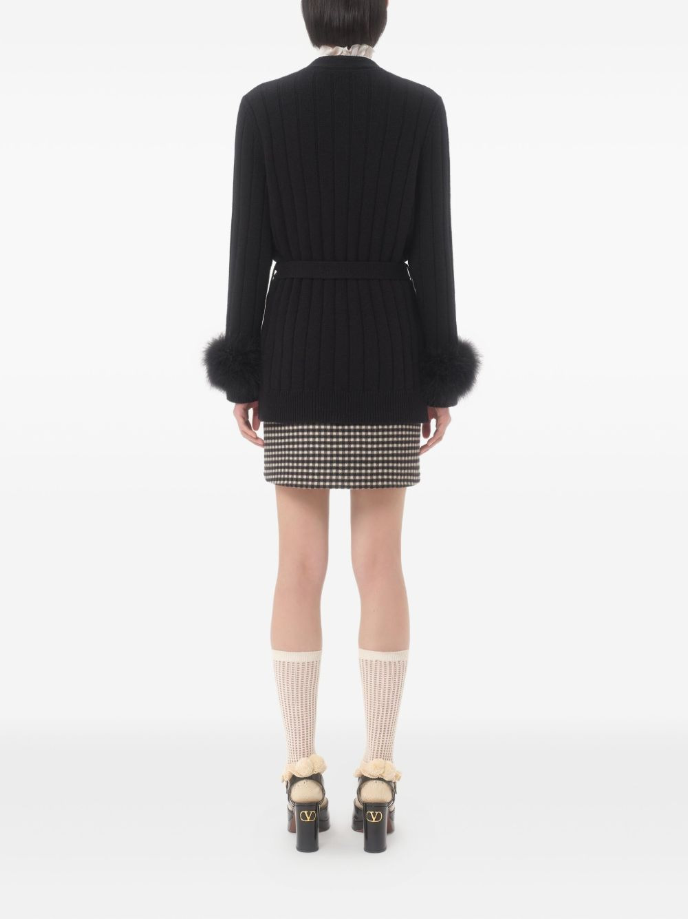 feather-cuff ribbed cardigan - 4