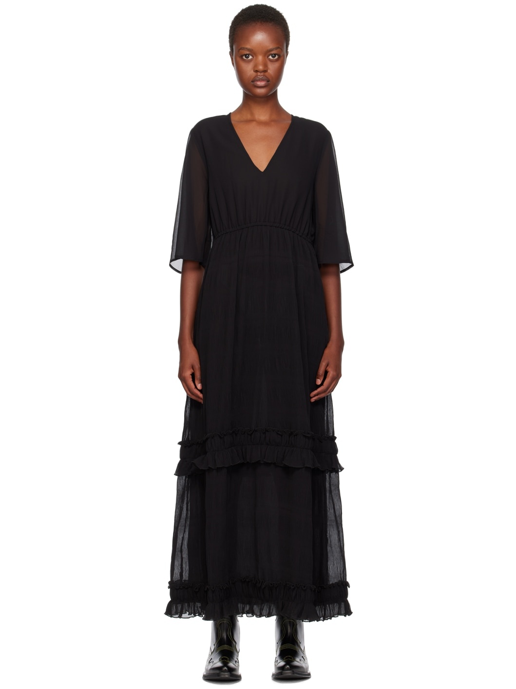 Black Pleated Maxi Dress - 1