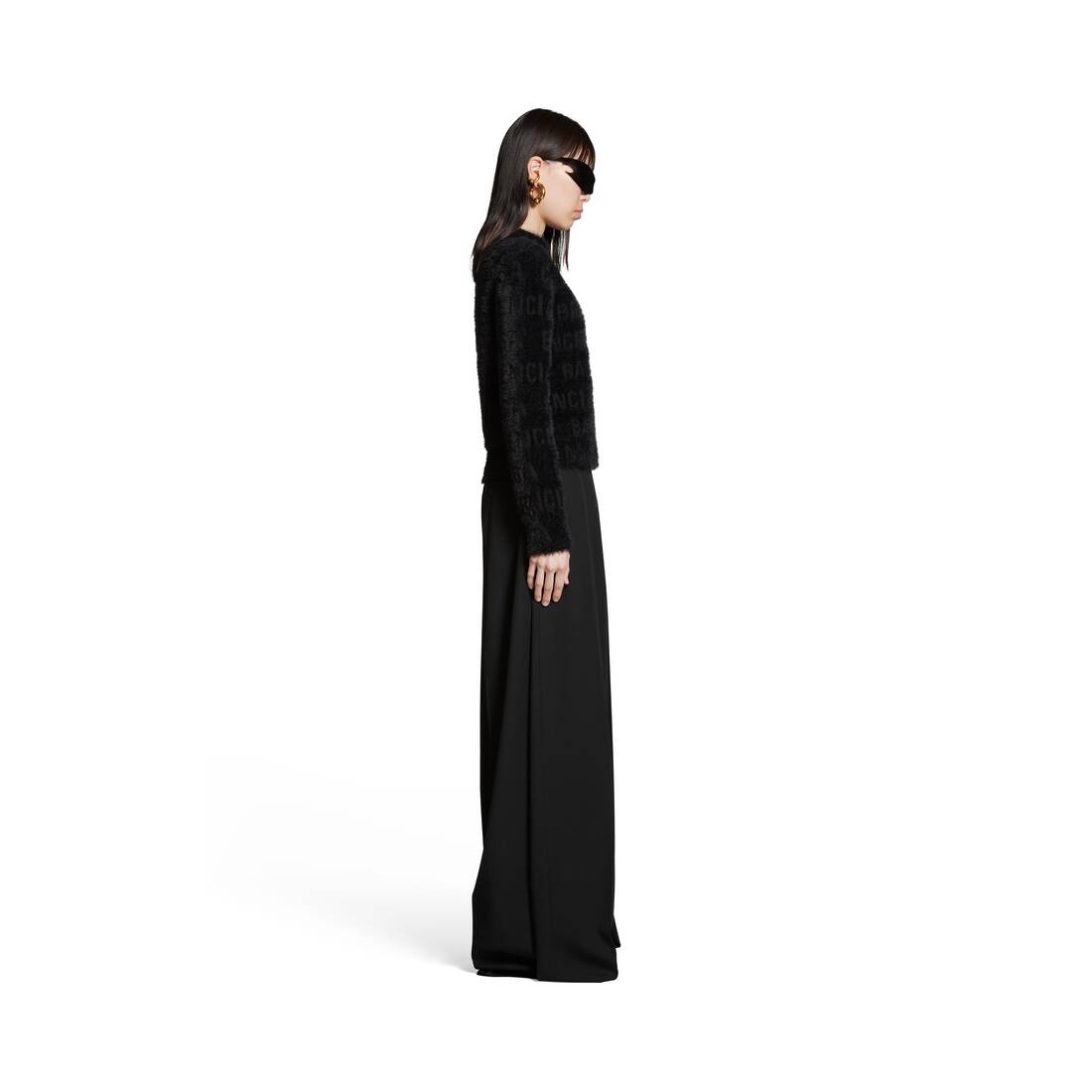 Women's Bal Horizontal Allover Furry Fitted Sweater in Black - 3