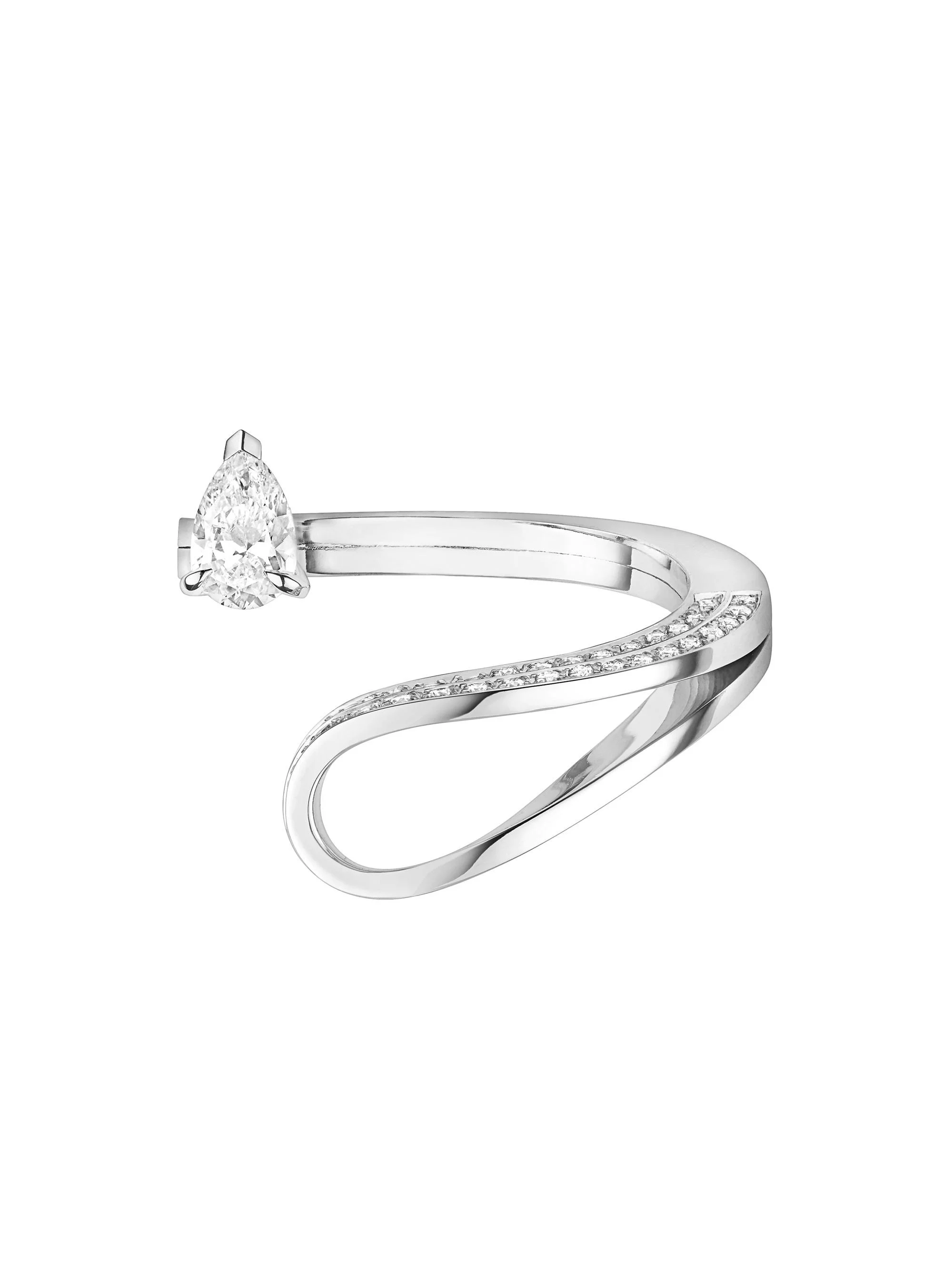 Women's Serti Inversé 18K White Gold & Diamond Open Ring - 1