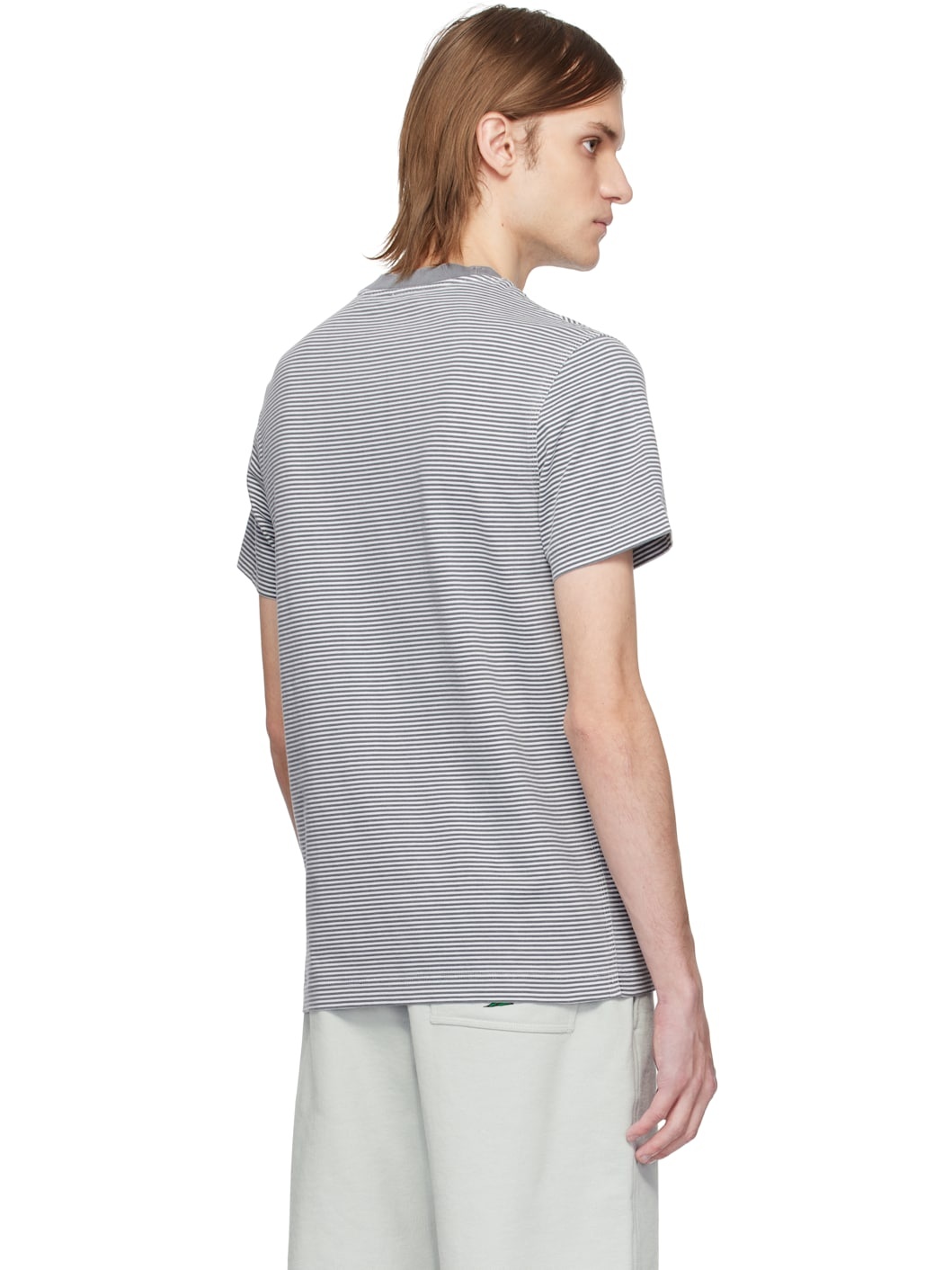 White & Gray Striped Cotton T-shirt - 3