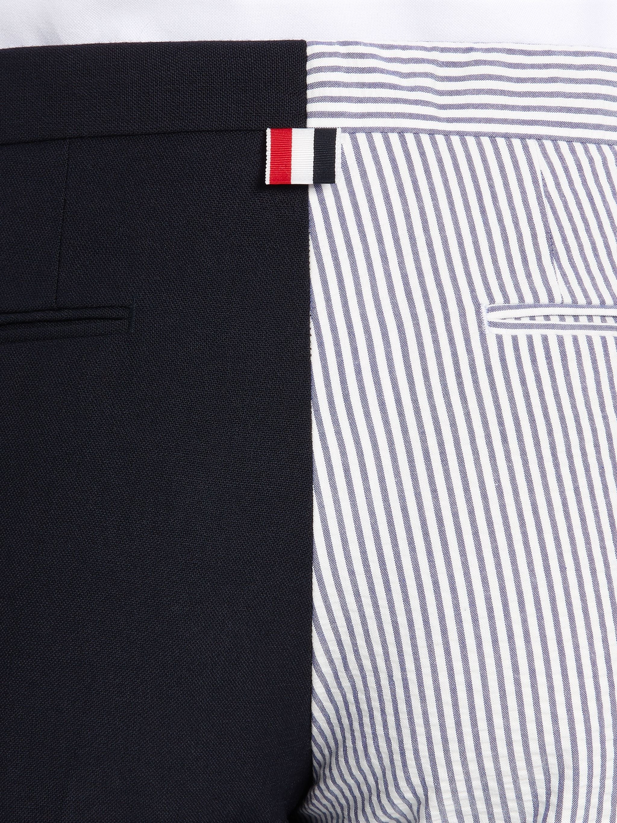 Navy Cotton Seersucker Stripe Funmix Side Tab Skinny Short - 6