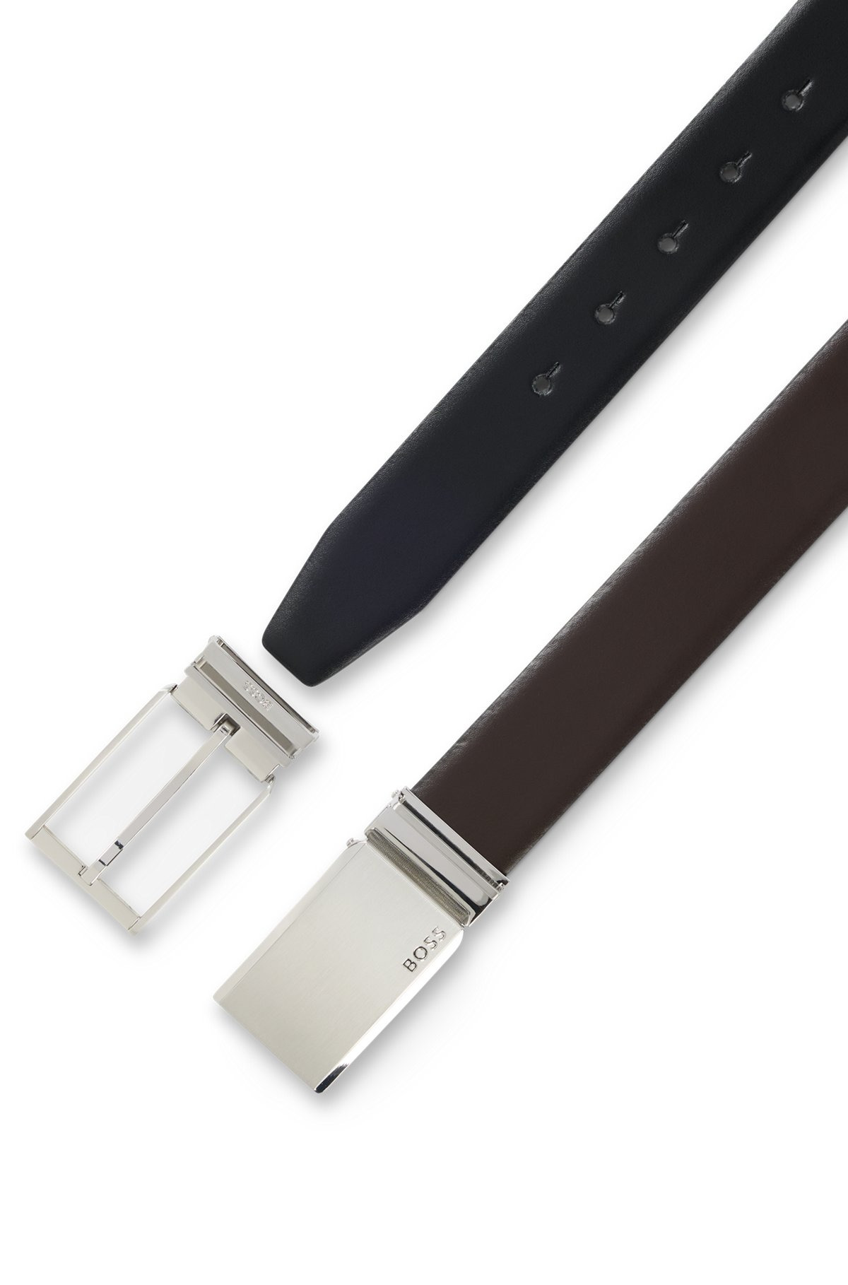 REVERSIBLE ITALIAN-LEATHER BELT WITH PIN AND PLAQUE BUCKLES - 3