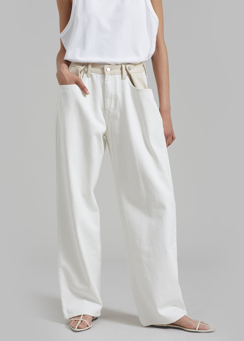 Hayla Contrast Denim Pants - Off White/Beige 3