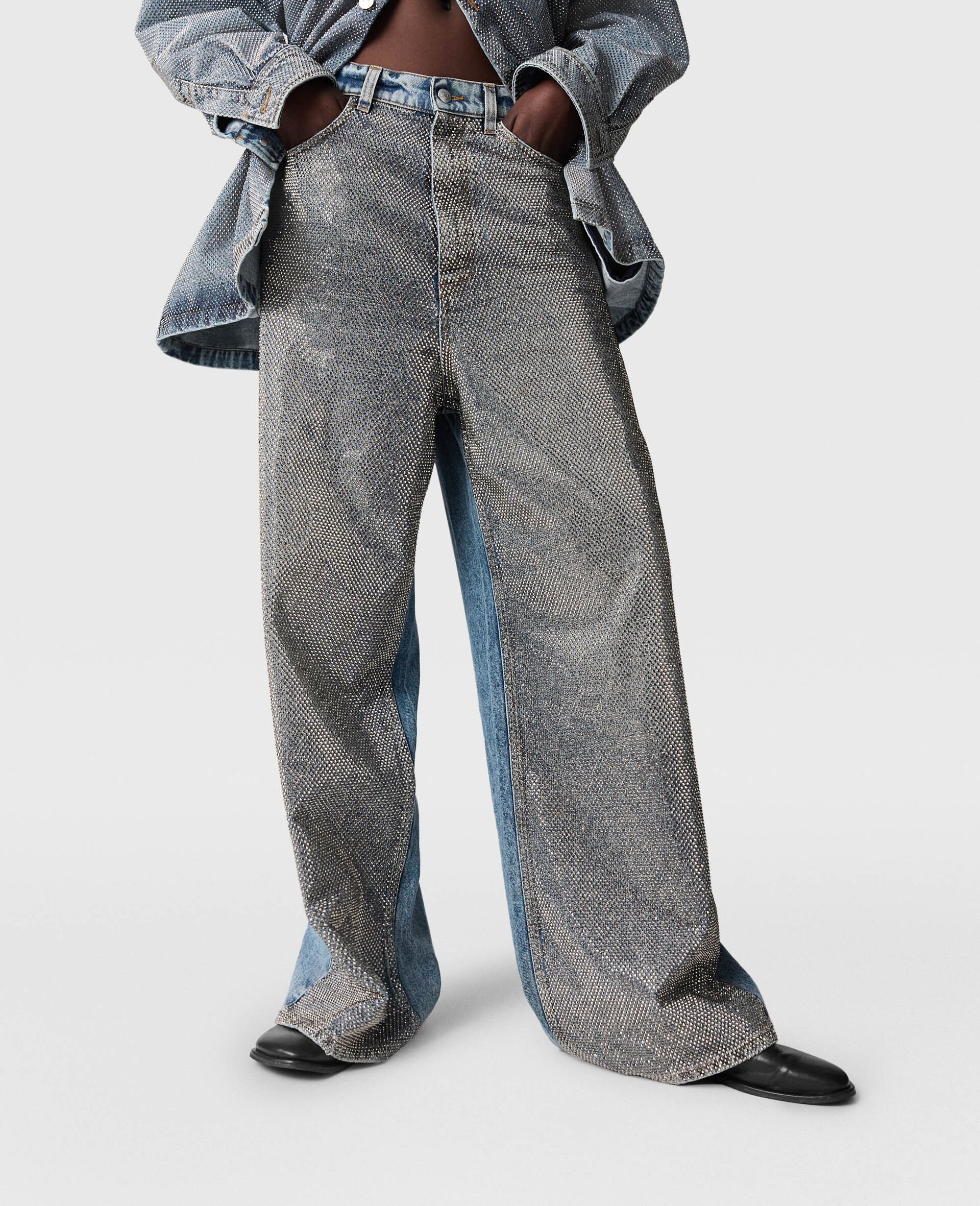 Oversized Rhinestone-Embellished Slouchy Denim Jeans - 6
