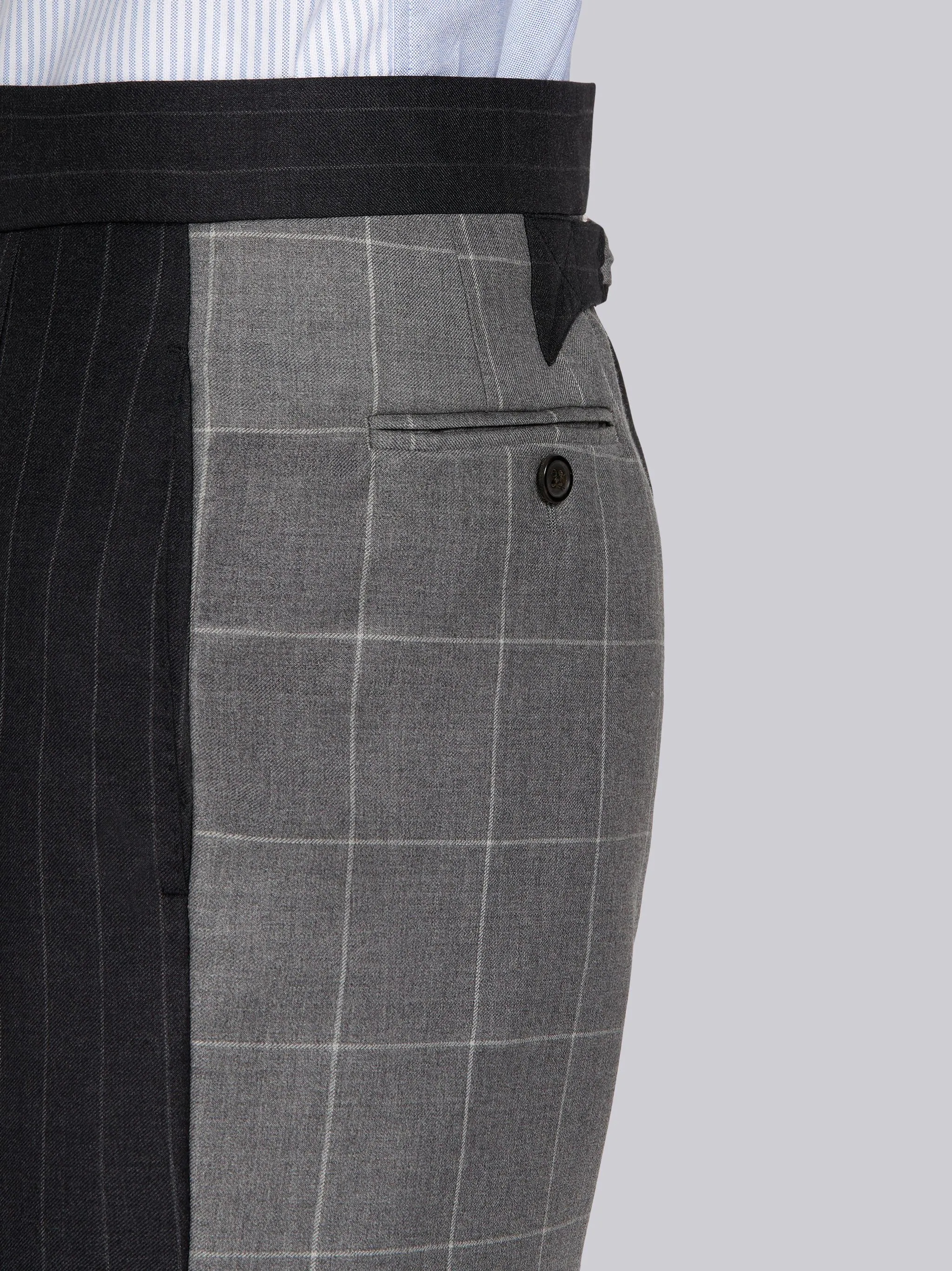 Dark Grey Pinstripe Wool Suiting Classic Backstrap Short - 5