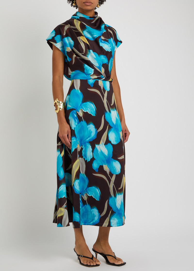 REBECCA VALLANCE Rebecca Vallance Ingrid Floral-print Moiré Midi Dress outlook
