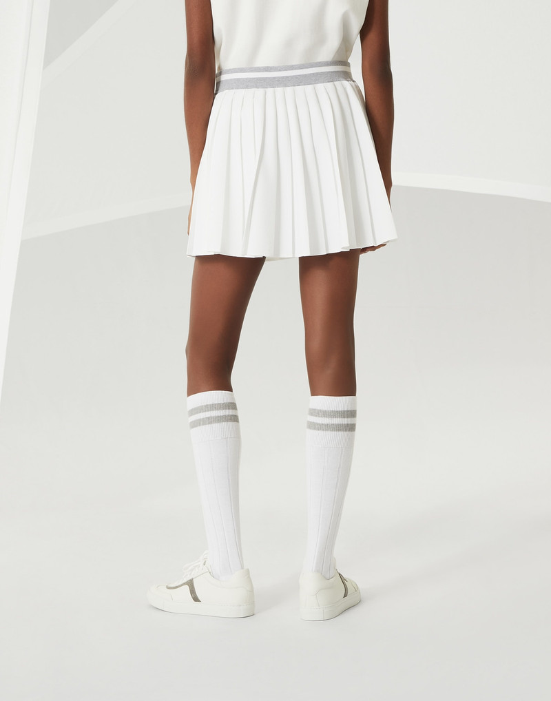 Brunello Cucinelli Techno poplin pleated skirt with logo outlook