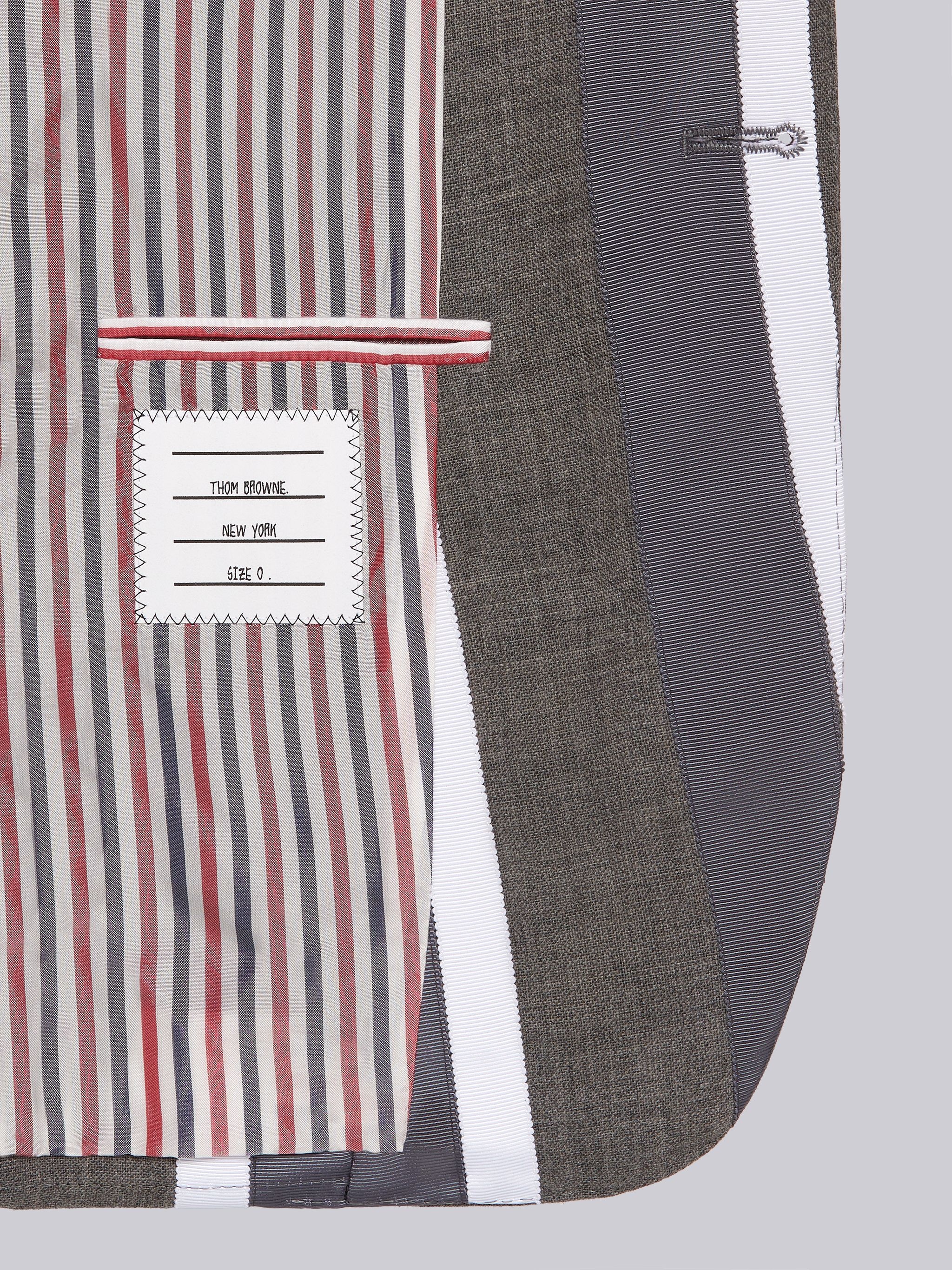 Medium Grey Wool Applied Grosgrain Repp Stripe Classic Jacket - 6