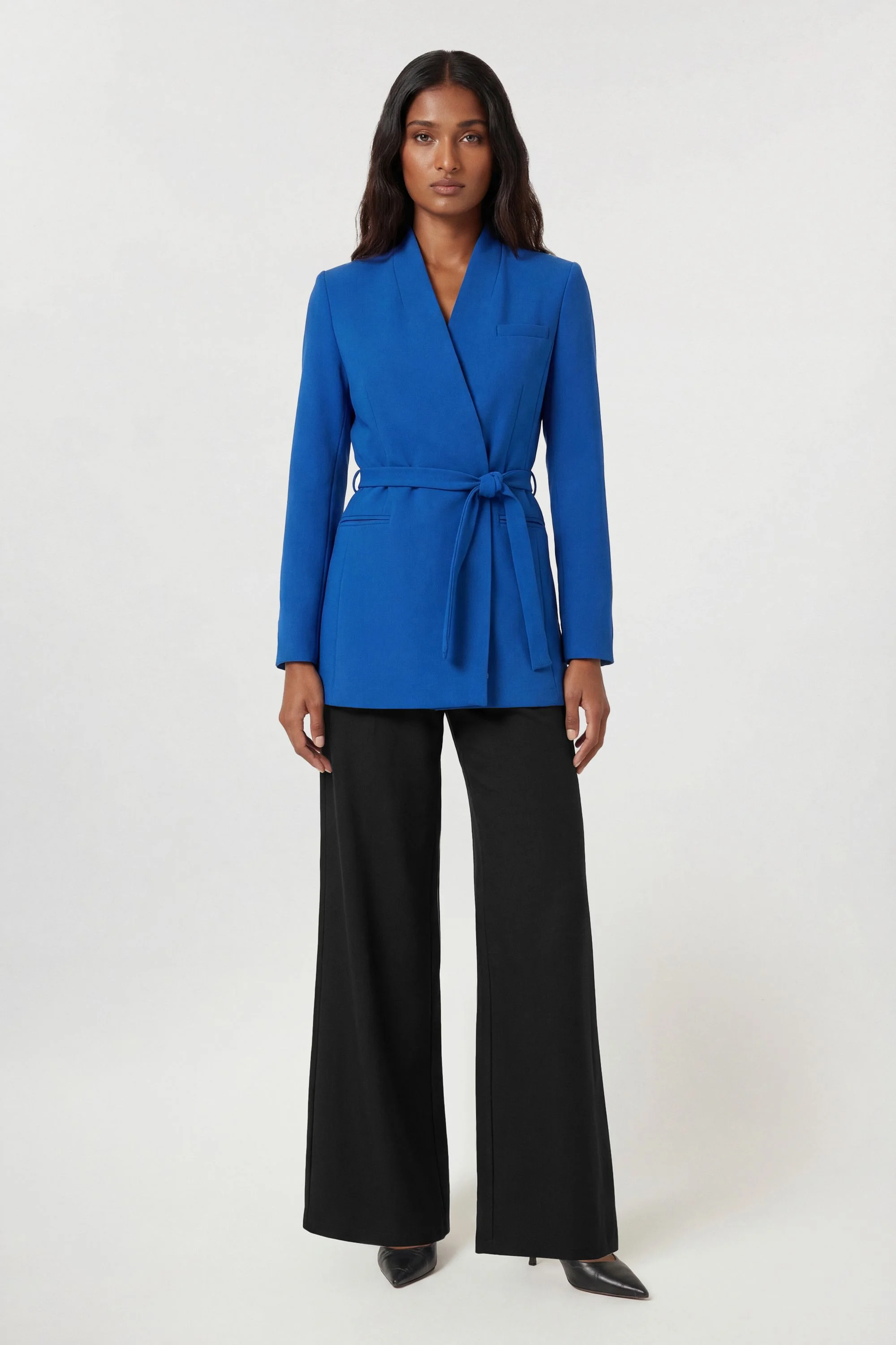 Tailored Collarless Belted Blazer - 1