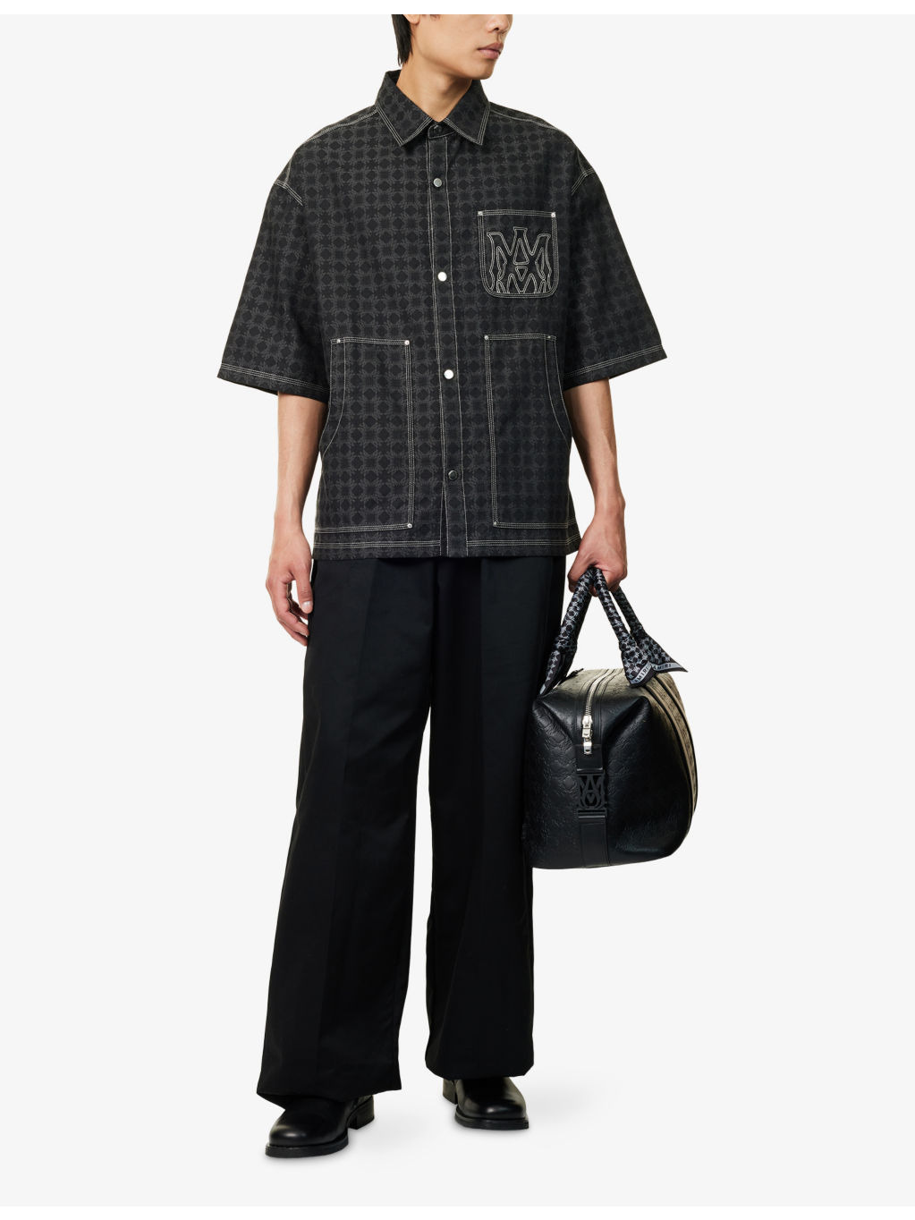 Relaxed-Fit Quad-Pattern Cotton-And-Linen Blend Shirt - 2