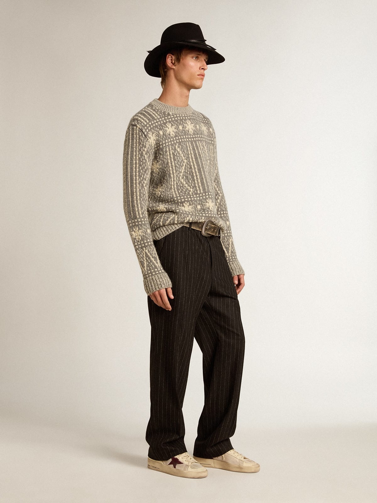 Round-neck sweater with gray Fair Isle motif - 3