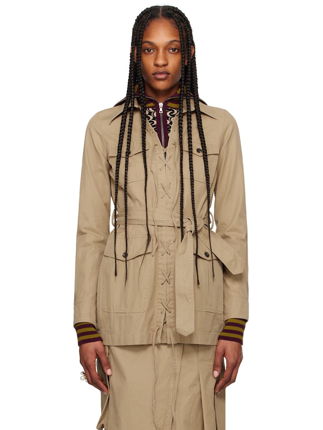 Beige Lace-Up Minidress - 1