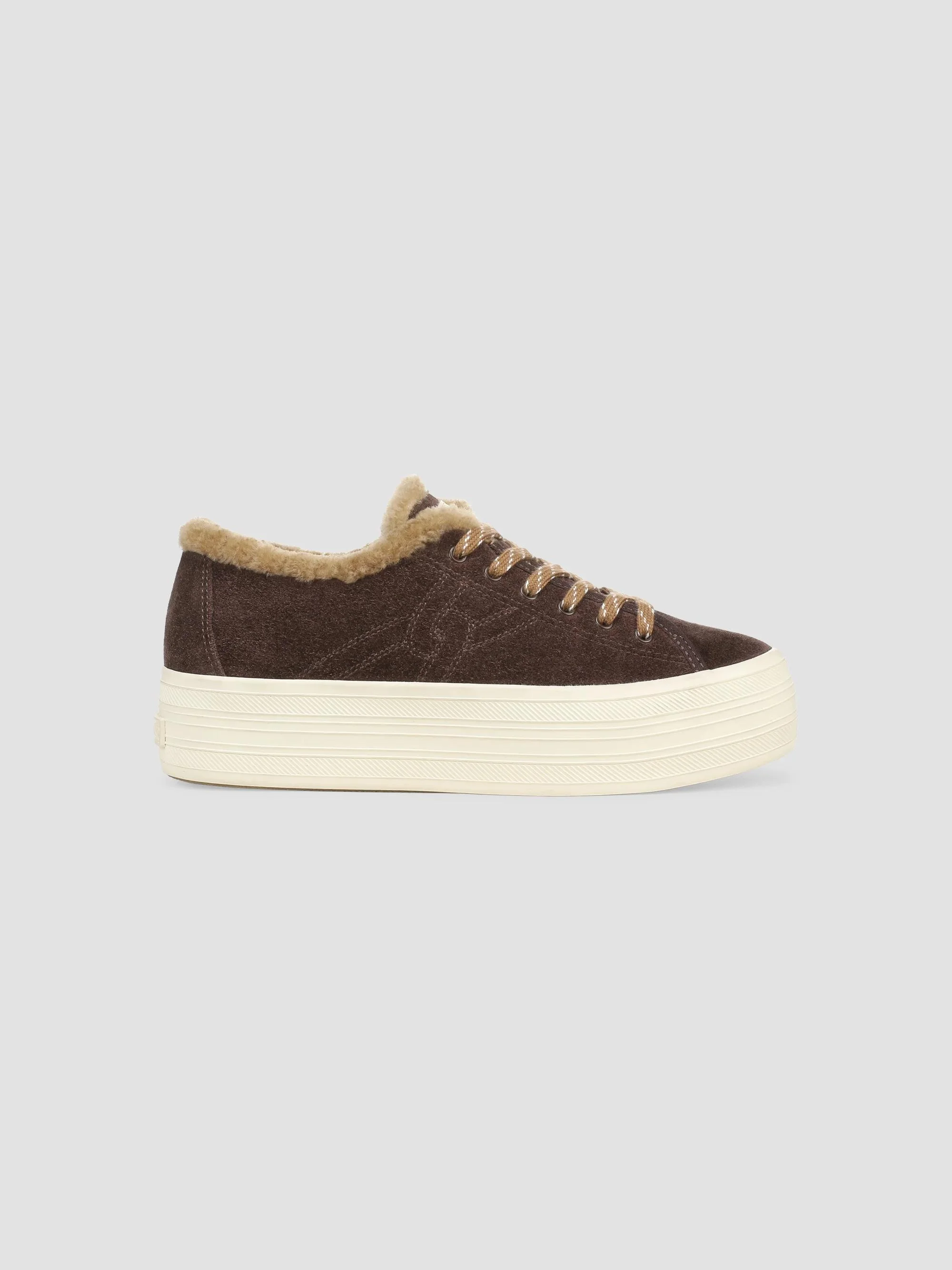 Women's Truett Shearling-Lined Suede Low-top Sneaker - Espresso - 1