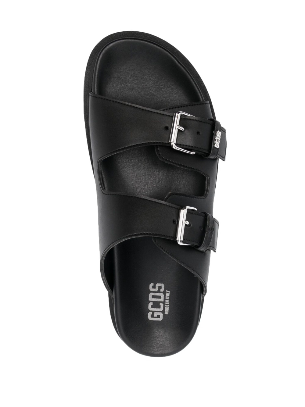 buckle-strap leather slides - 4