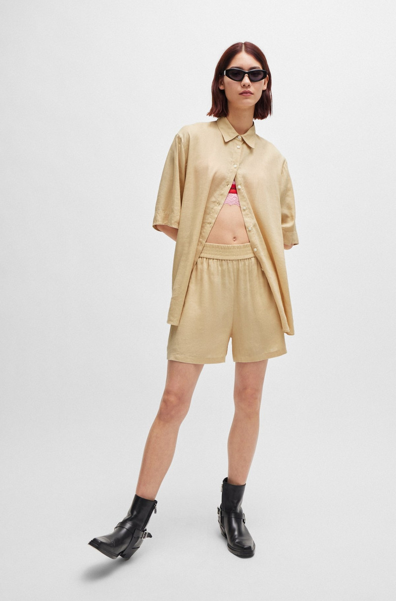 HUGO LINEN-BLEND SHORTS WITH A WIDE LEG outlook
