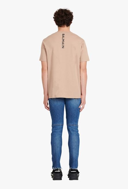 Oversized sand-colored eco-designed cotton T-shirt with black Balmain logo print - 3