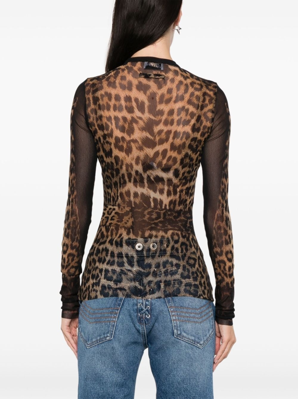 leopard-print mesh top - 4