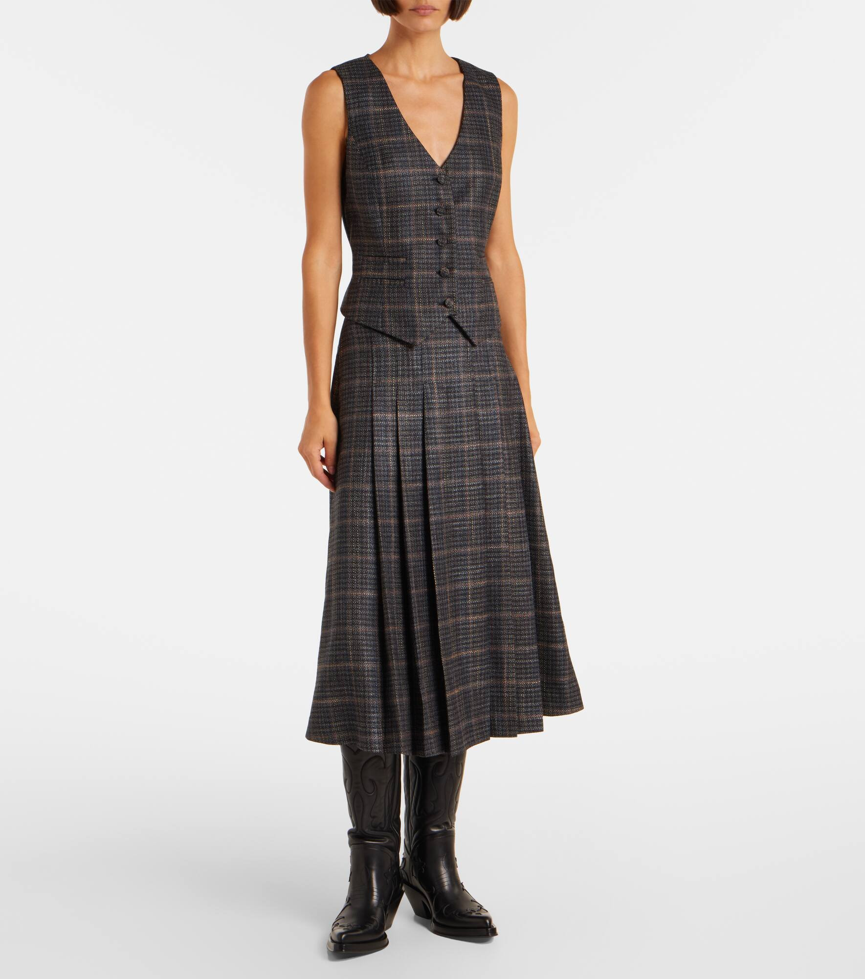 Wesley plaid wool and silk midi skirt - 2