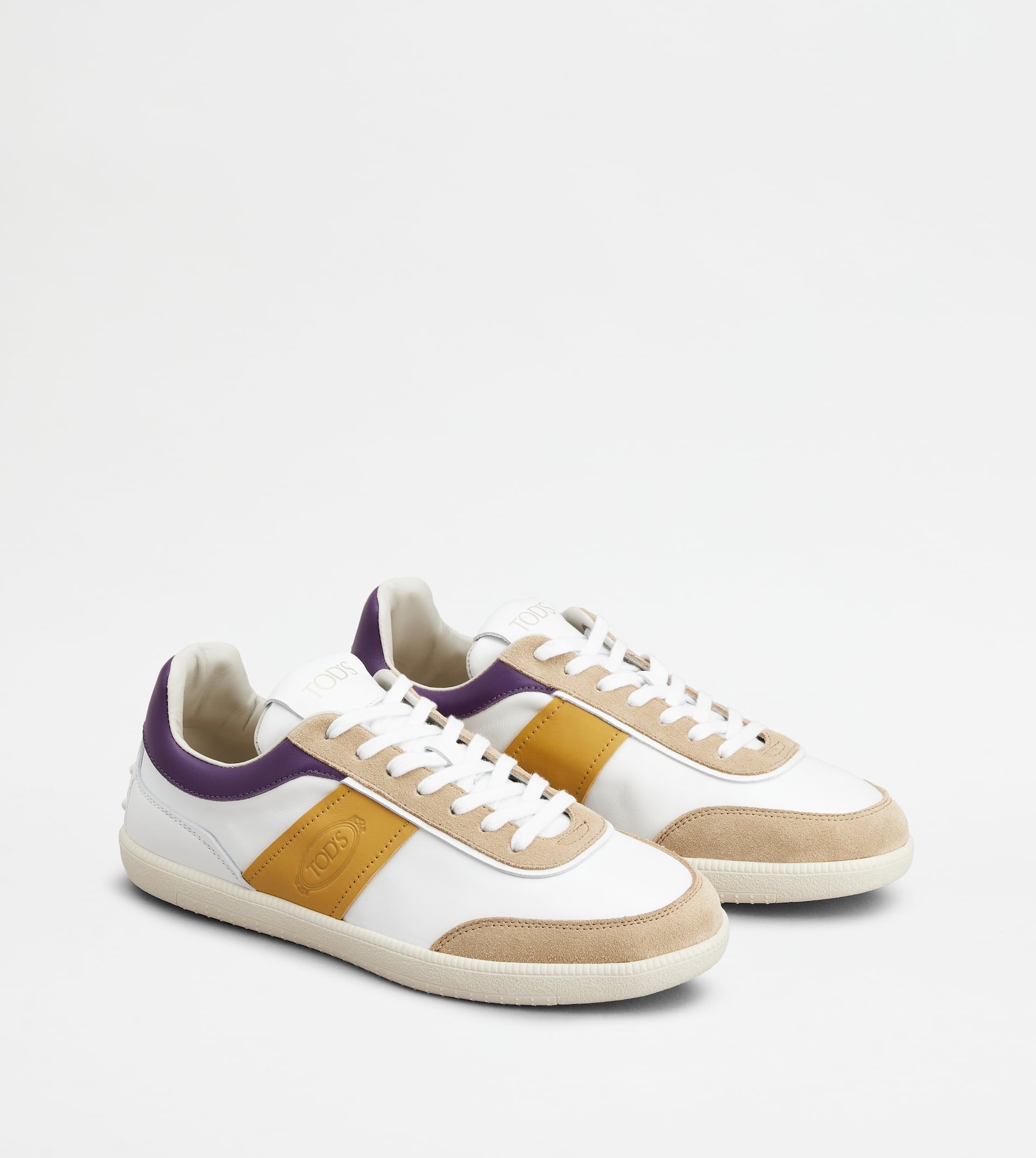 TOD'S TABS SNEAKERS IN SMOOTH LEATHER AND SUEDE - WHITE, YELLOW, VIOLET - 3