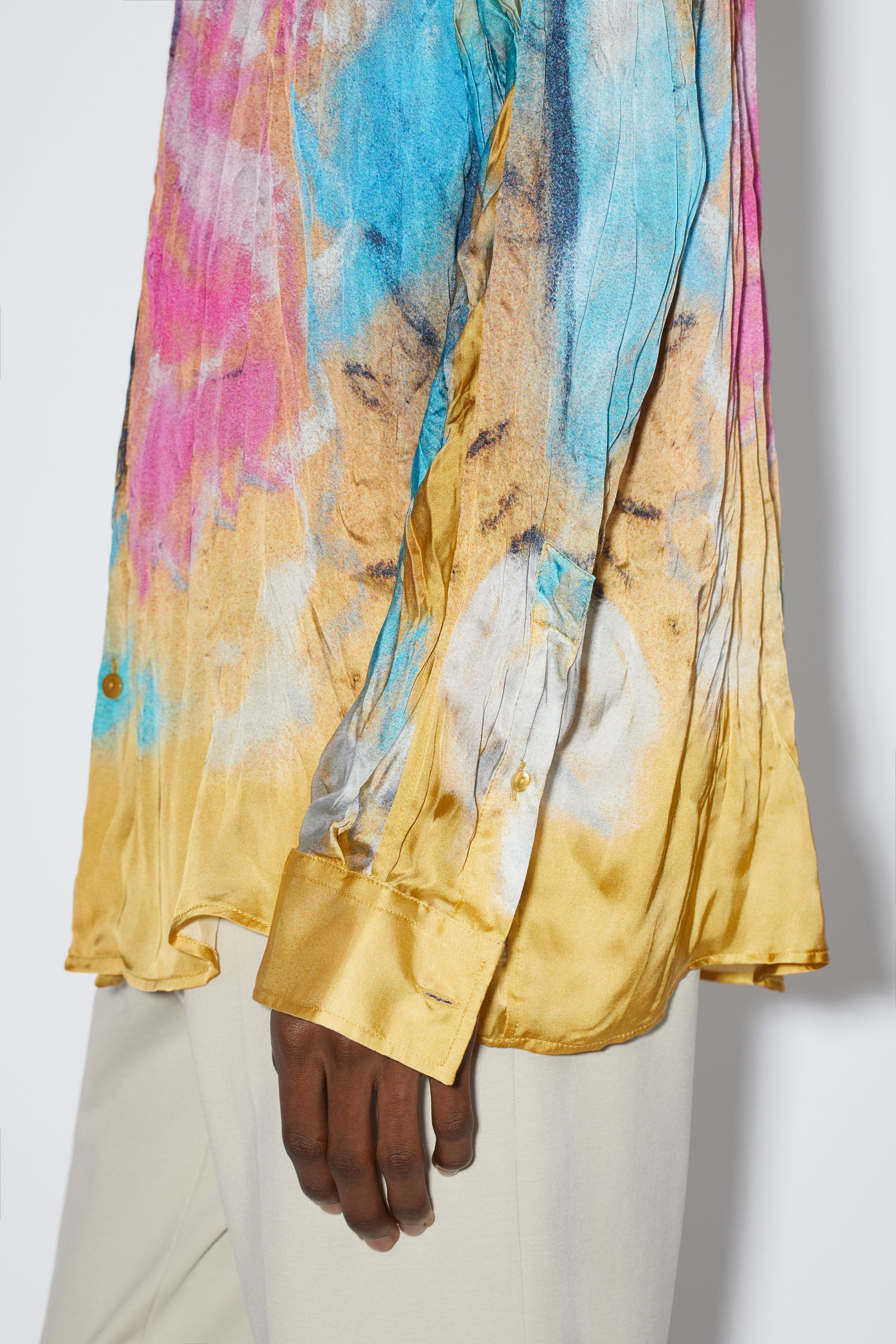 Printed button-up shirt - Straw yellow/pink - 4