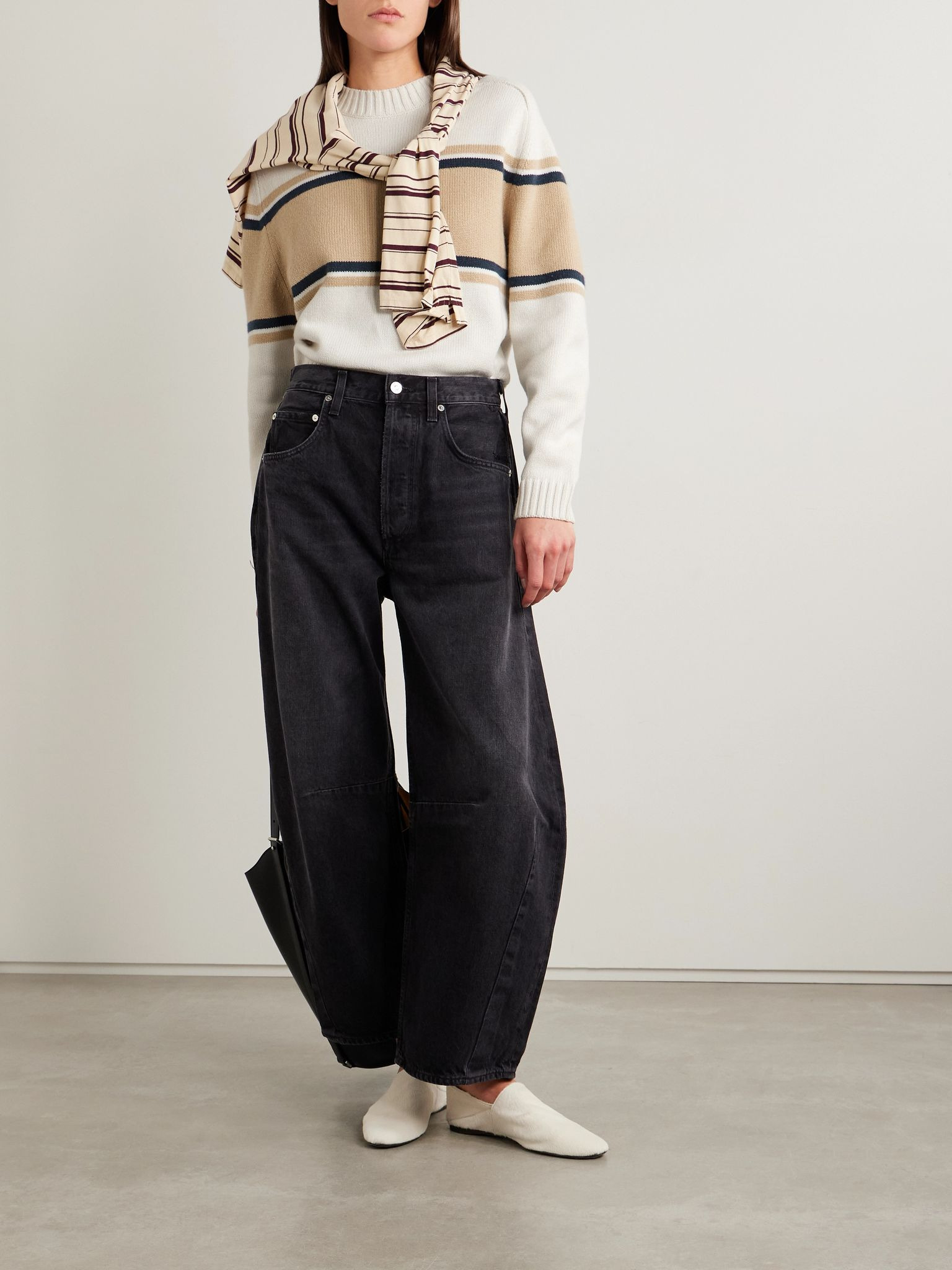 Saddle striped cashmere sweater White - 2