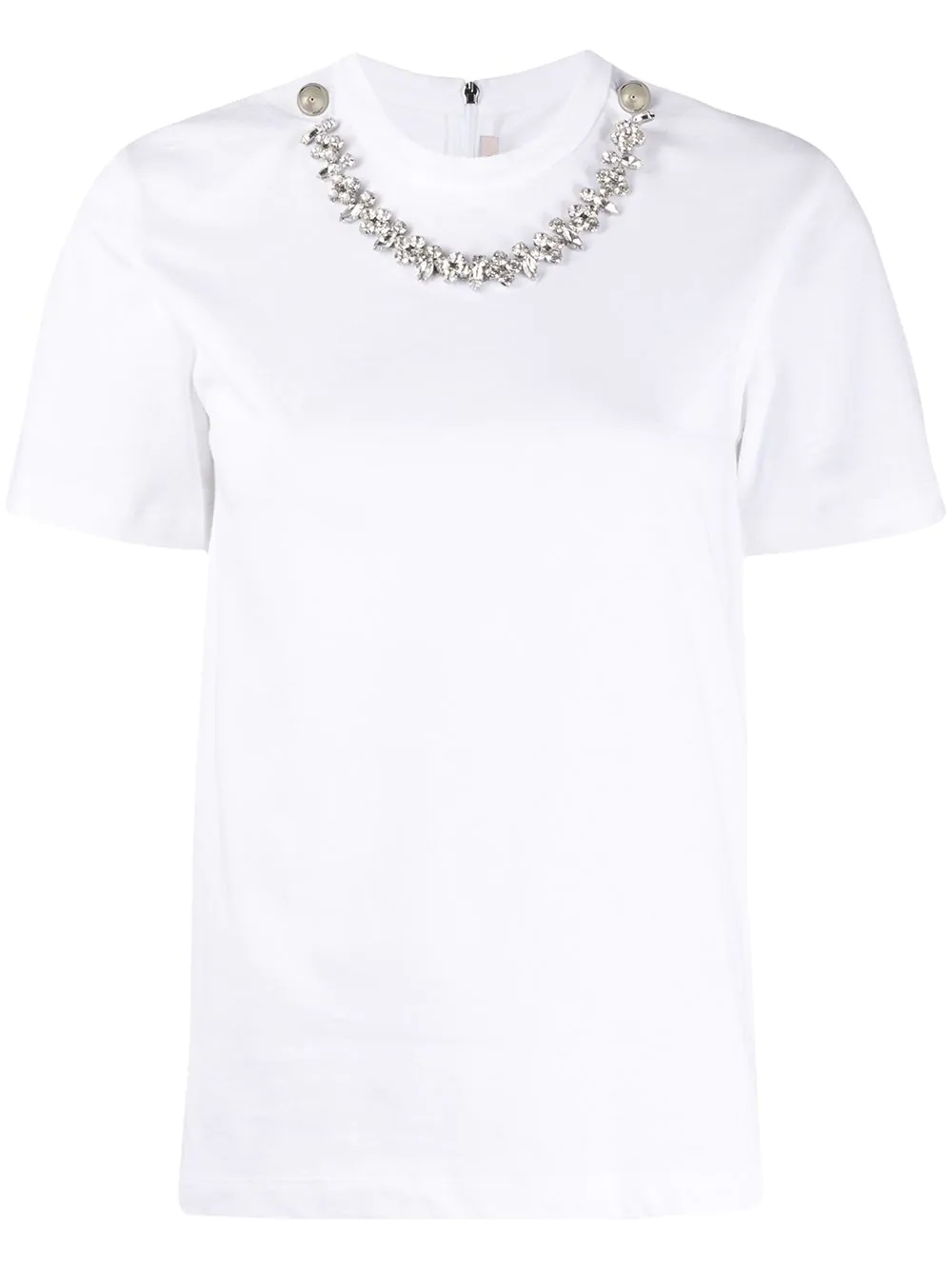 crystal necklace-embellished T-shirt - 1