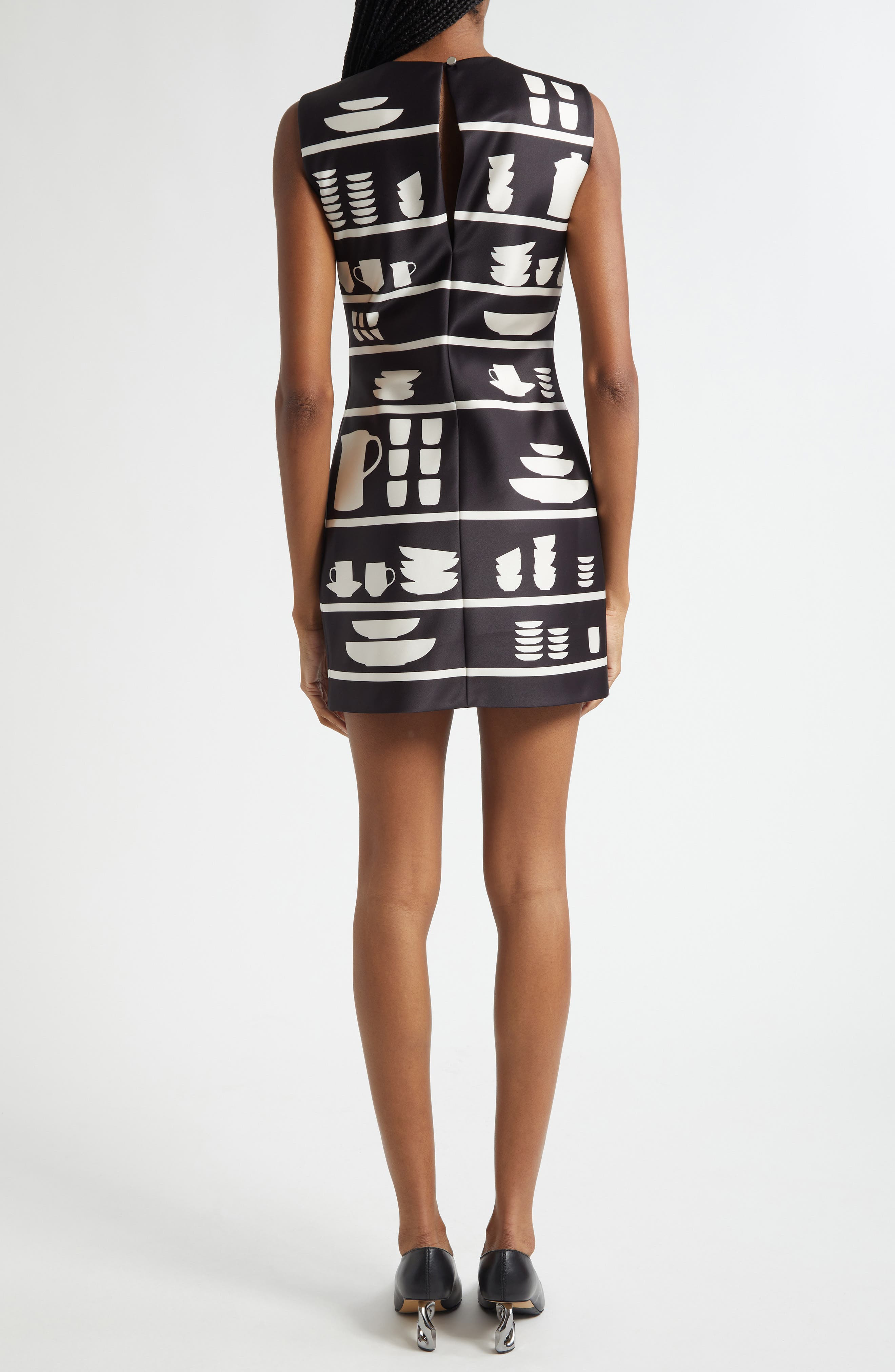 JW Anderson Crockery Print Shift Minidress in 901 Black/White at Nordstrom - 3
