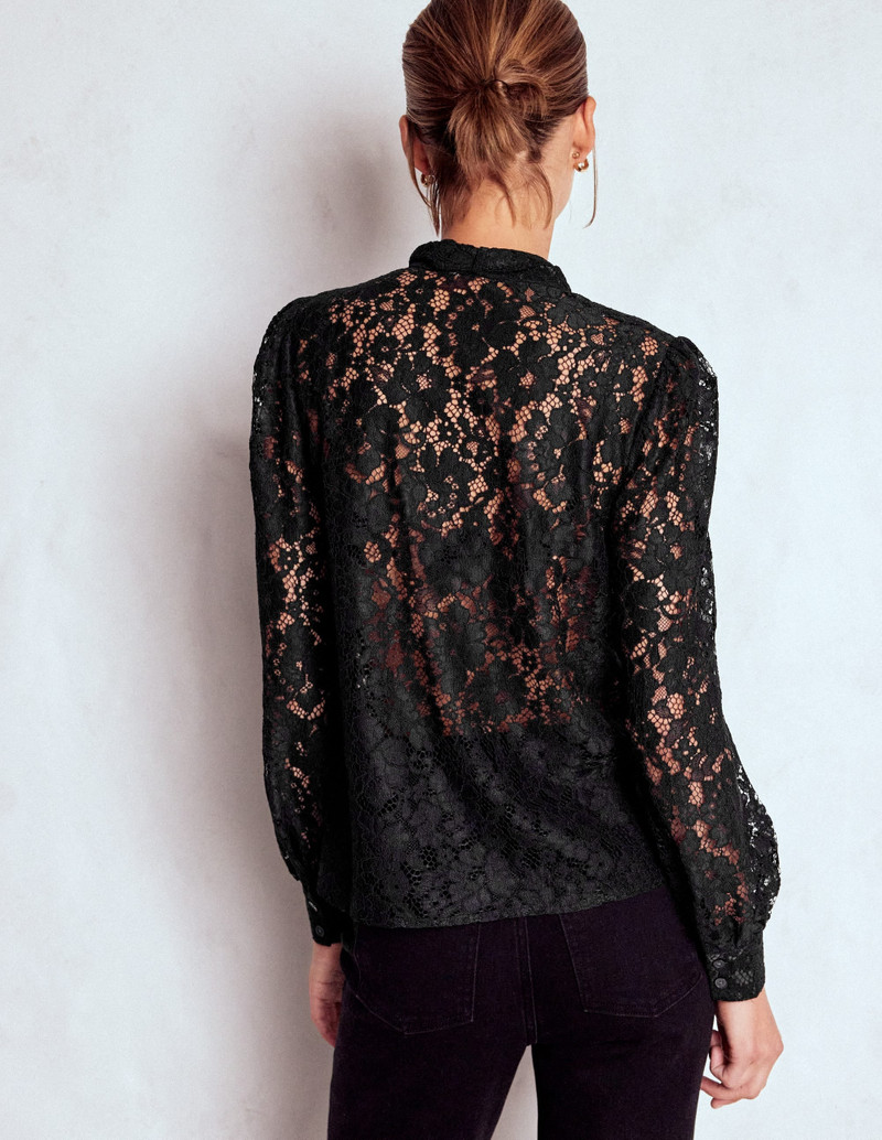 Lace Tie Neck Top-Black 4