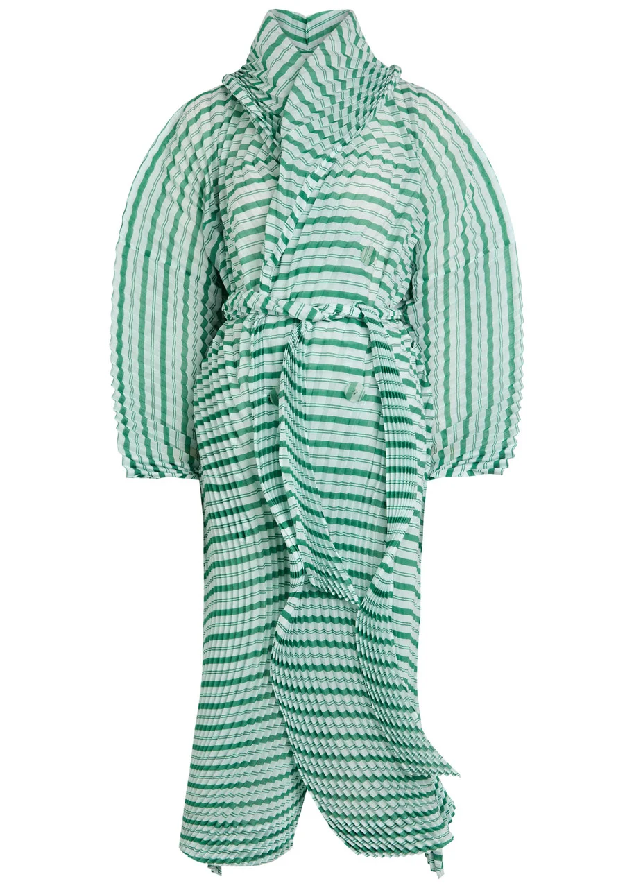Issey Miyake Striped Pleated Woven Coat - 1