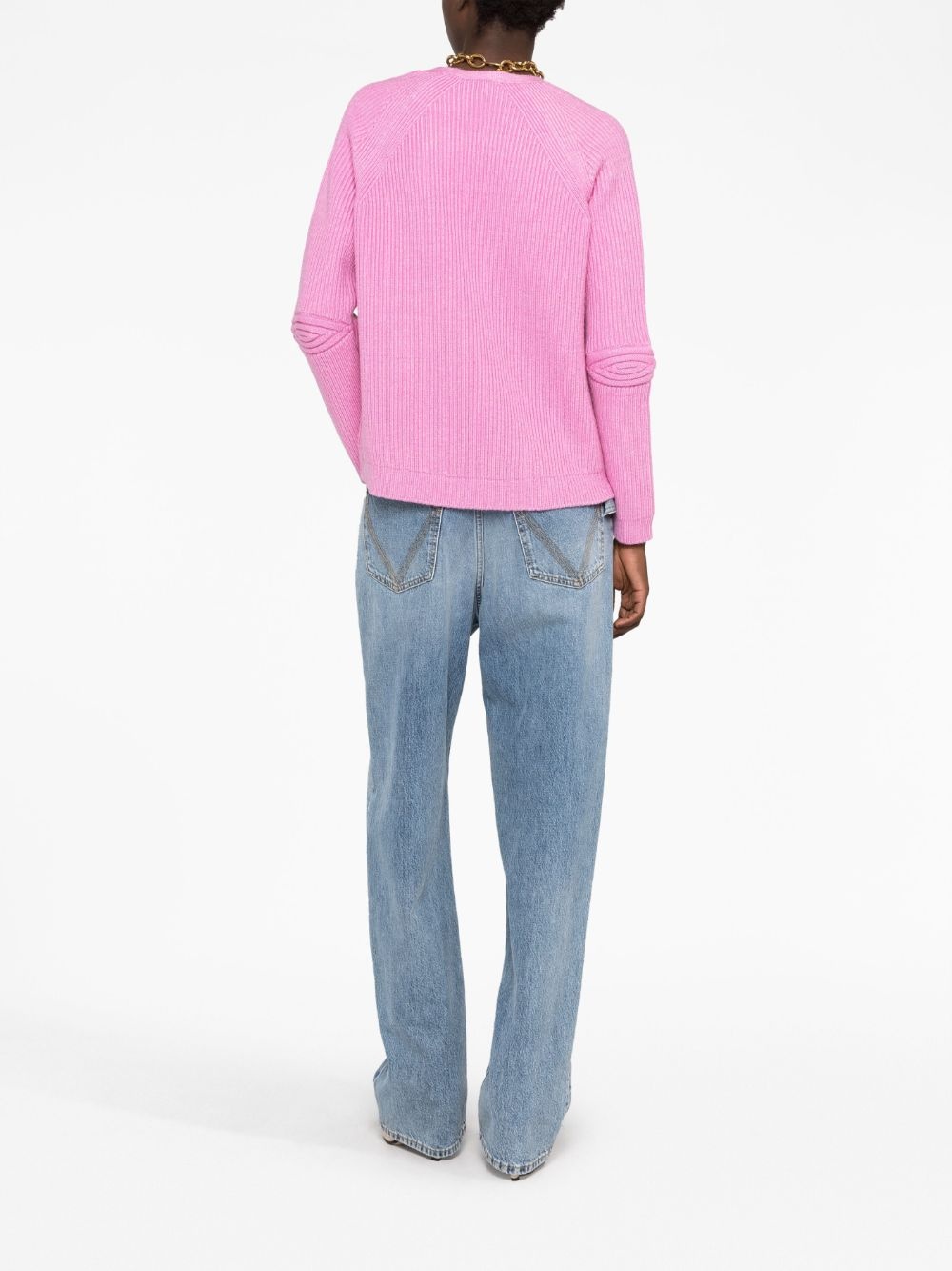 ribbed V-neck jumper - 4