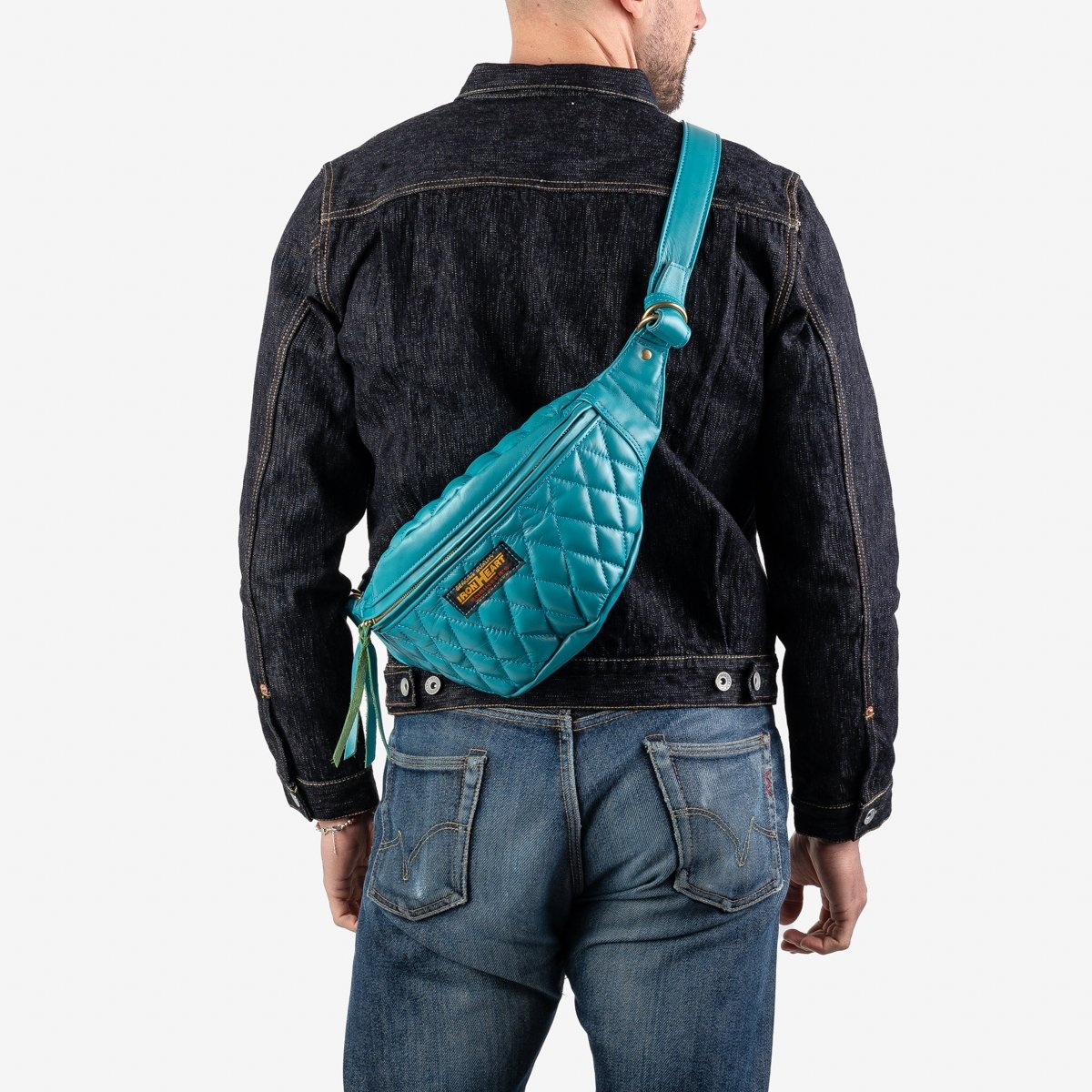 IHE-45-BLU Diamond Stitched Leather Waist Bag - Blue - 3