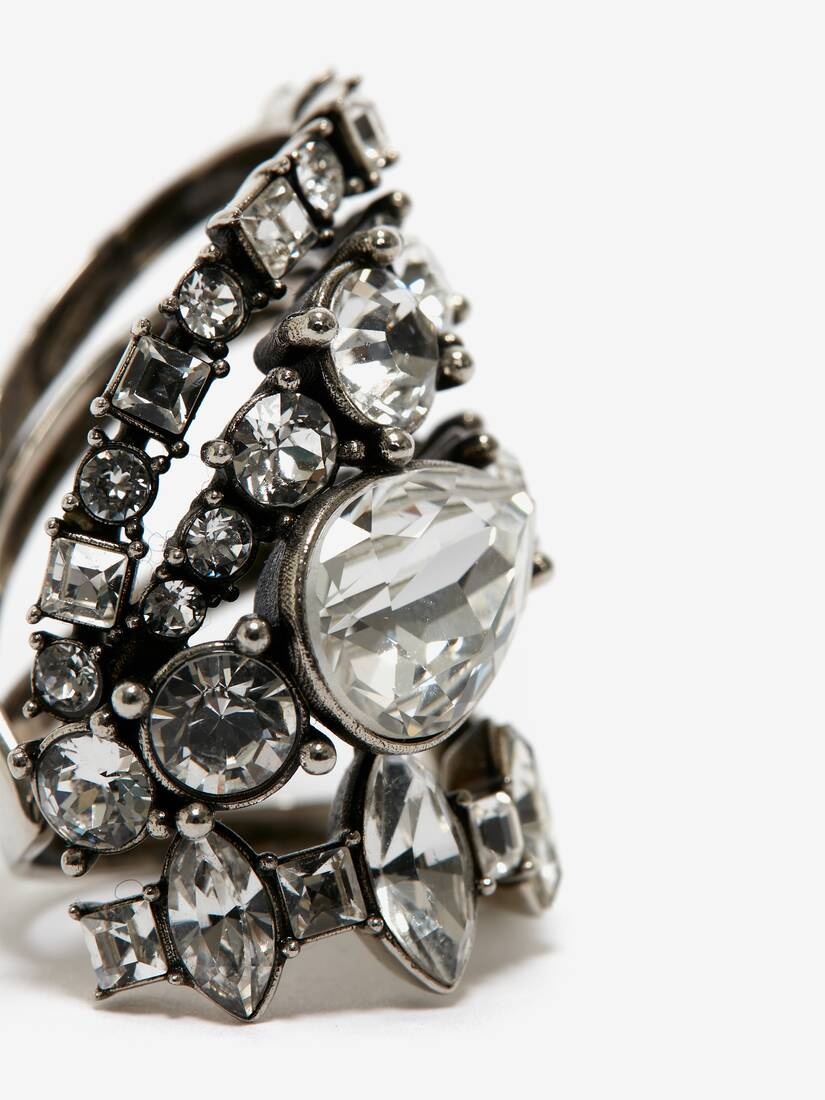 Short Jewelled Stacked Ring in Antique Silver - 4