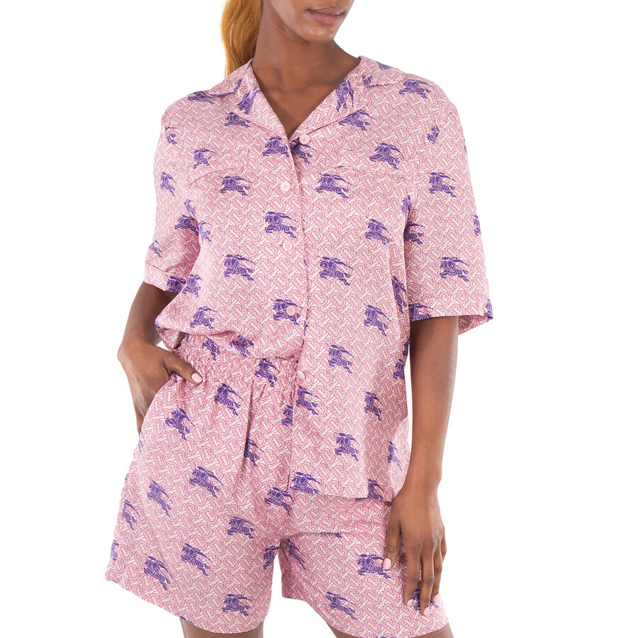 Burberry Tabi Equestrian Knight TB Monogram Print Silk Pyjama Shirt - 3