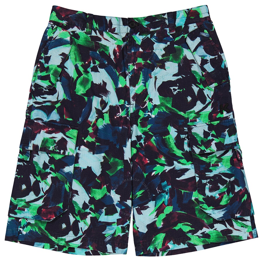 Kenzo Men's Grass Green Abstract-print Cargo Shorts - 1