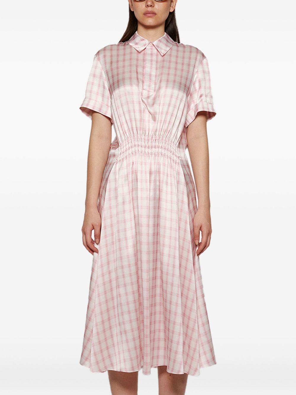 smocking detail shirt dress - 3