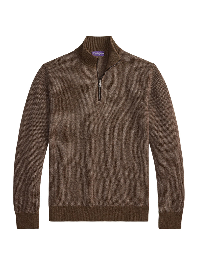 Men's Cashmere Quarter-Zip Sweater - Taupe Multi 1