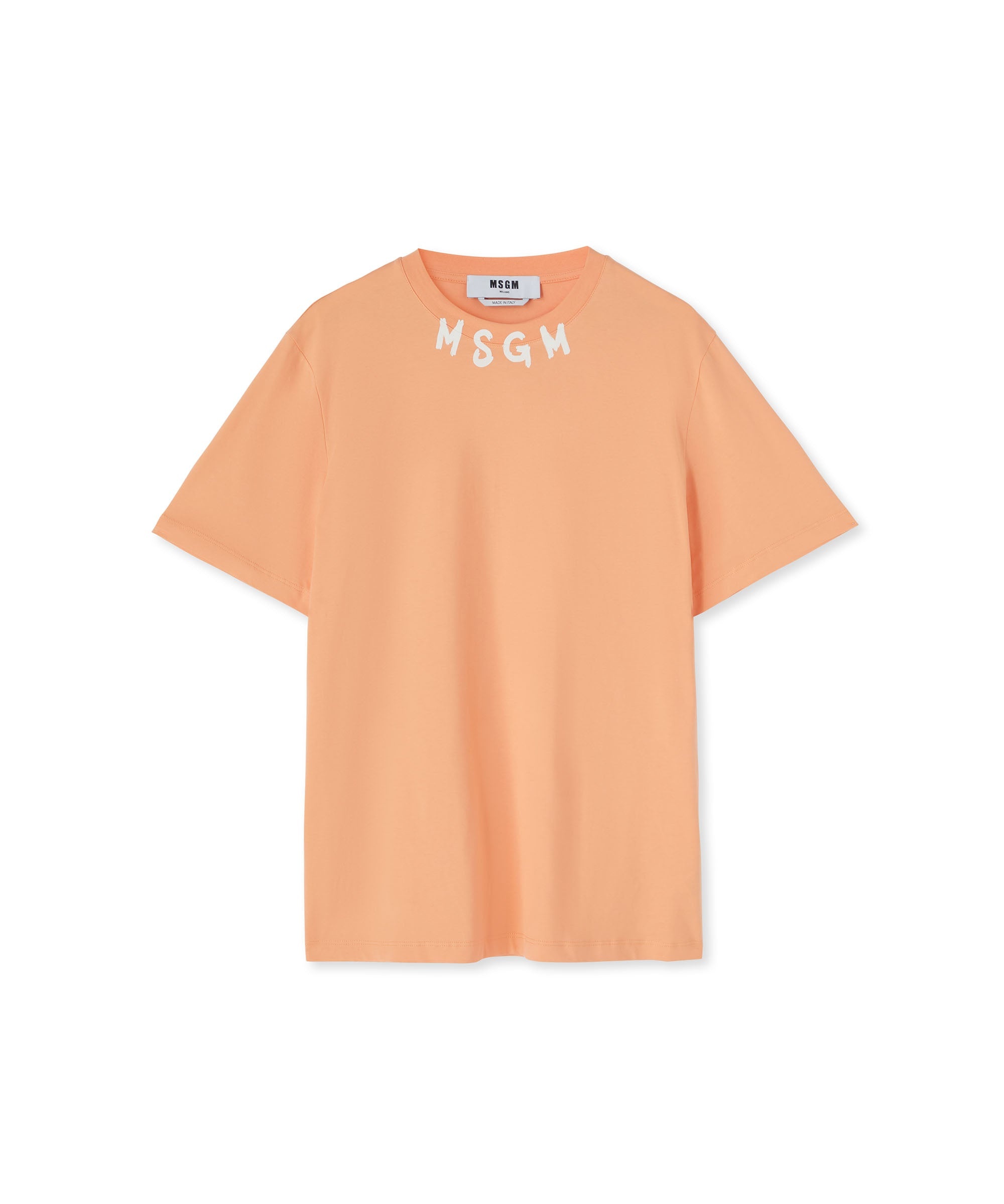 Cotton crewneck t-shirt with brushed MSGM logo at the neckline - 1