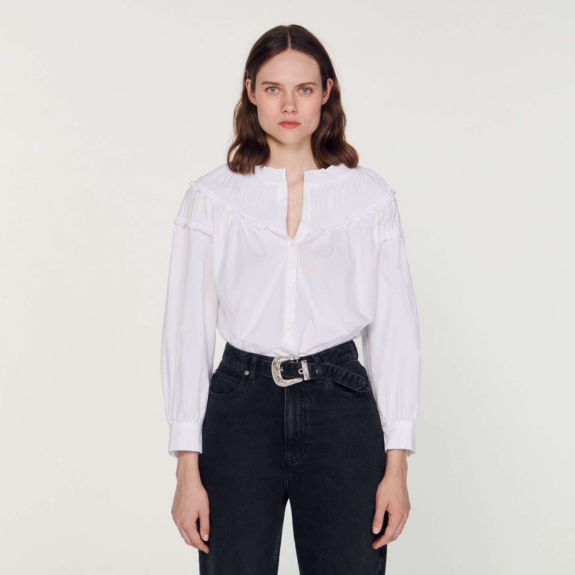 SMOCKED-COLLAR BLOUSE - 5