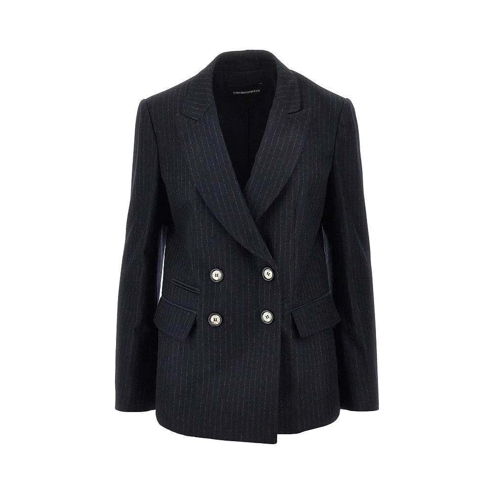 PINSTRIPED WOOL-BLEND DOUBLE-BREASTED JACKET - 1