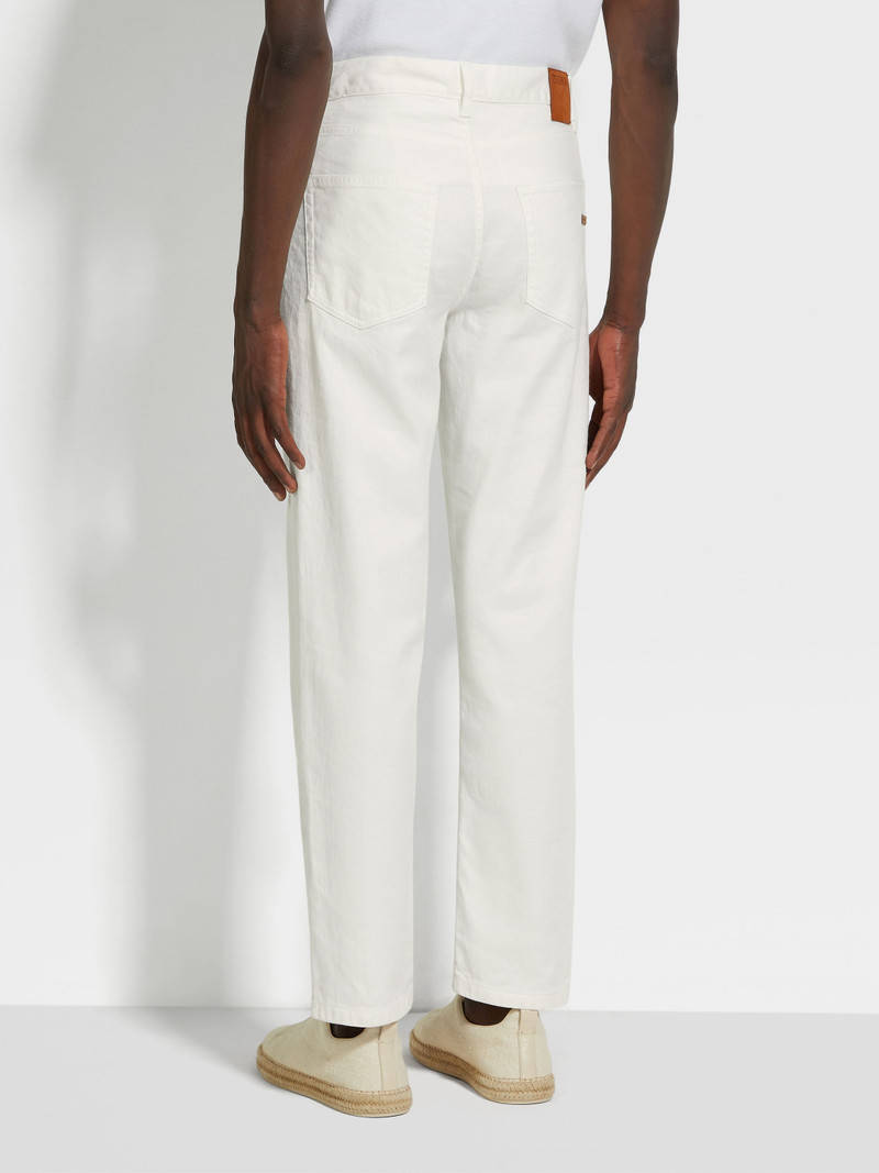 WHITE STRETCH COTTON AND LINEN ROCCIA JEANS 5