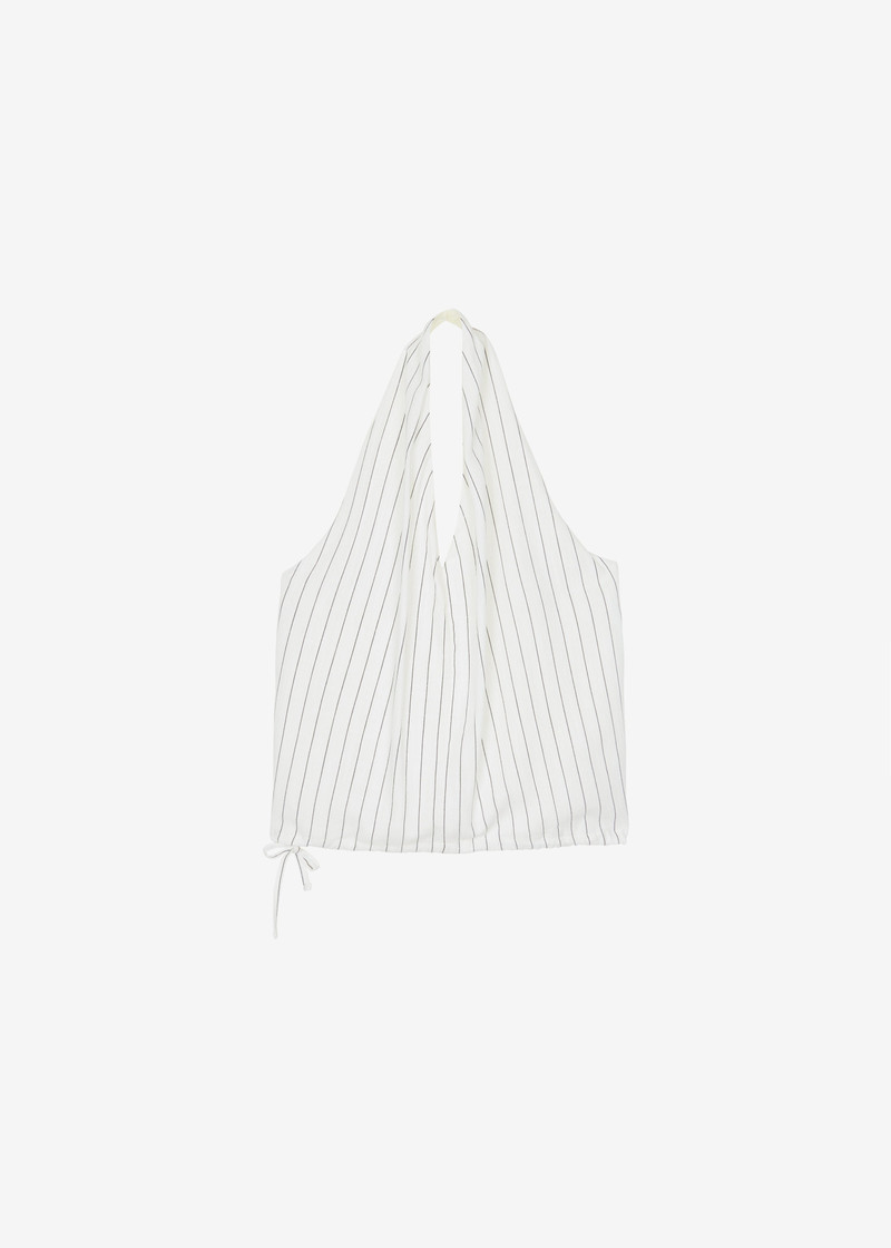 Branton Drawstring Halter Top - White/Black Pinstripe 1